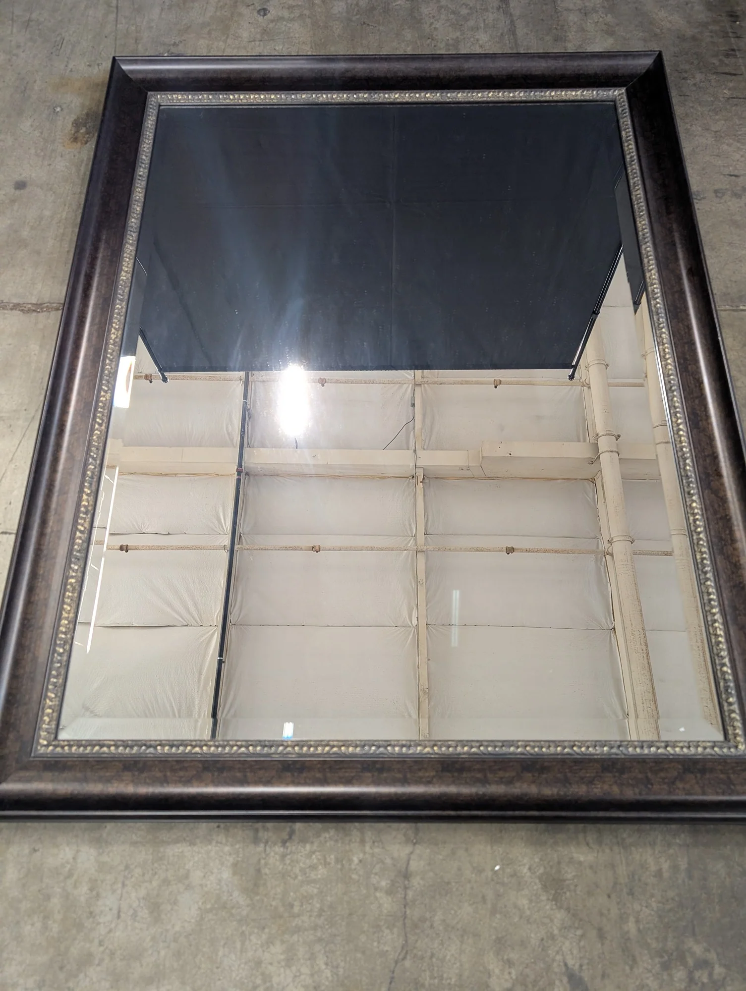 Rectangular Wall Mirror with Textured Bronze Frame and Beaded Inner Trim - Image 3