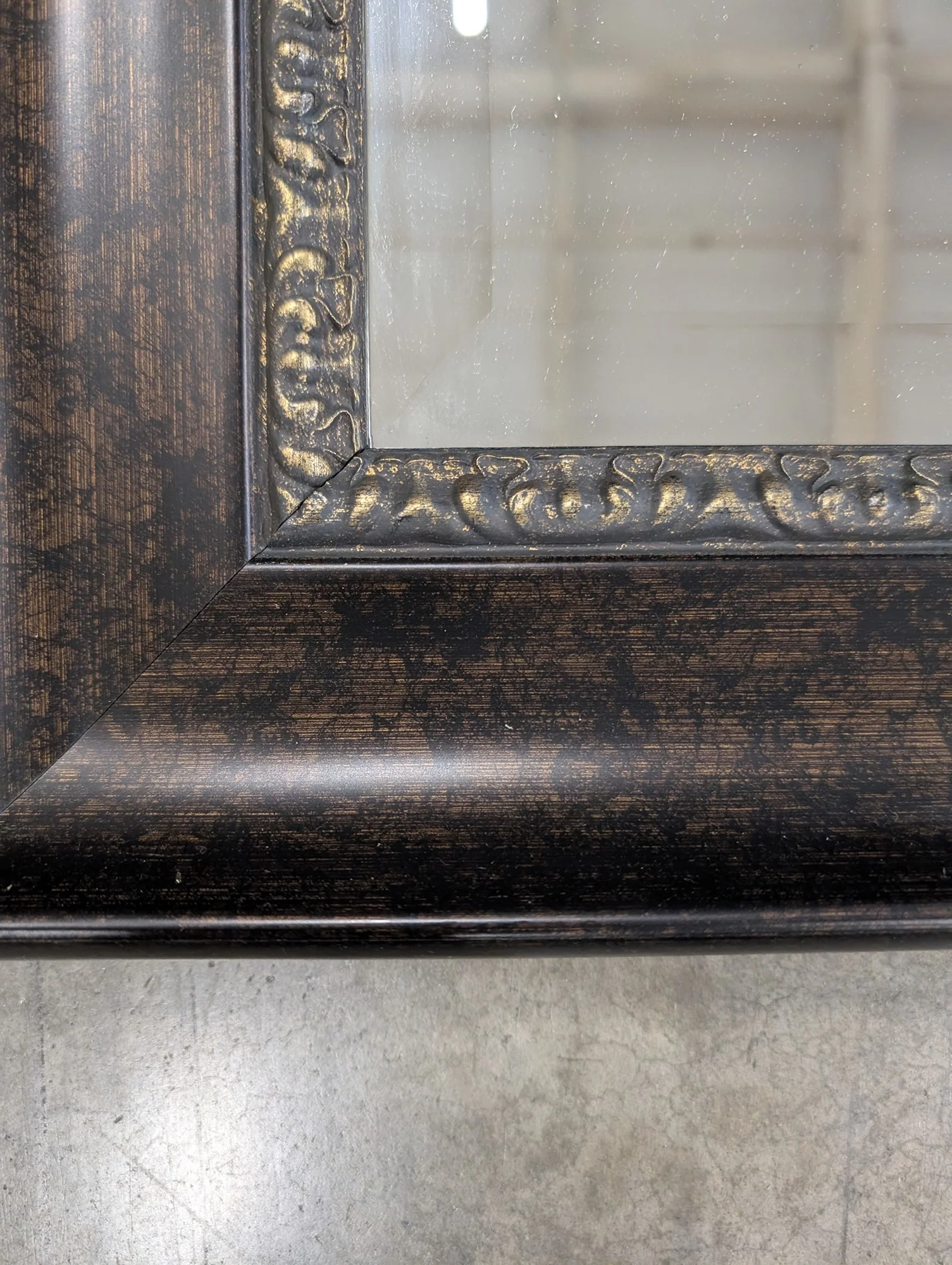 Rectangular Wall Mirror with Textured Bronze Frame and Beaded Inner Trim - Image 4
