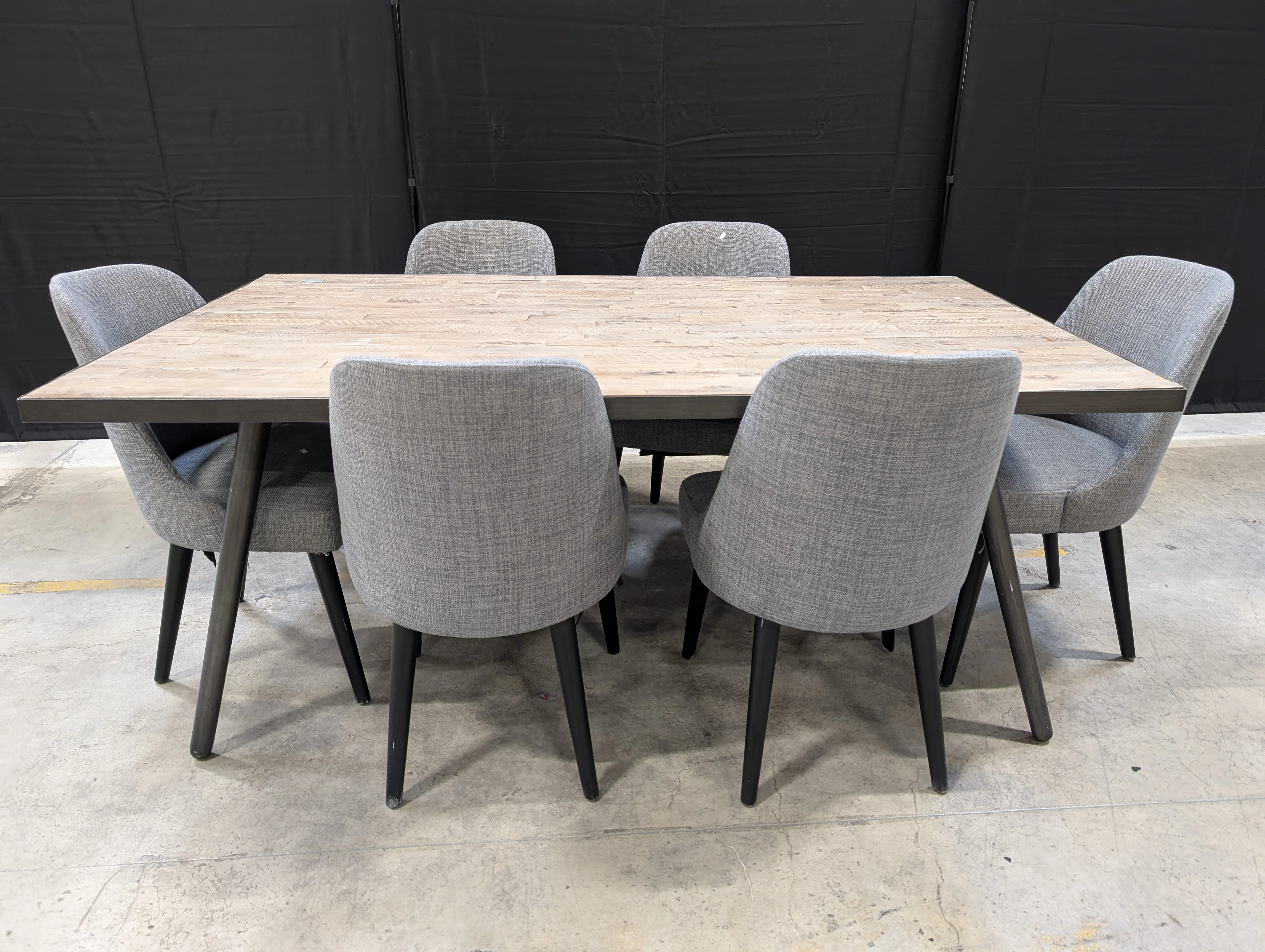 Industrial Style Rectangular Dining Conference Table with Six Chairs - Image 5