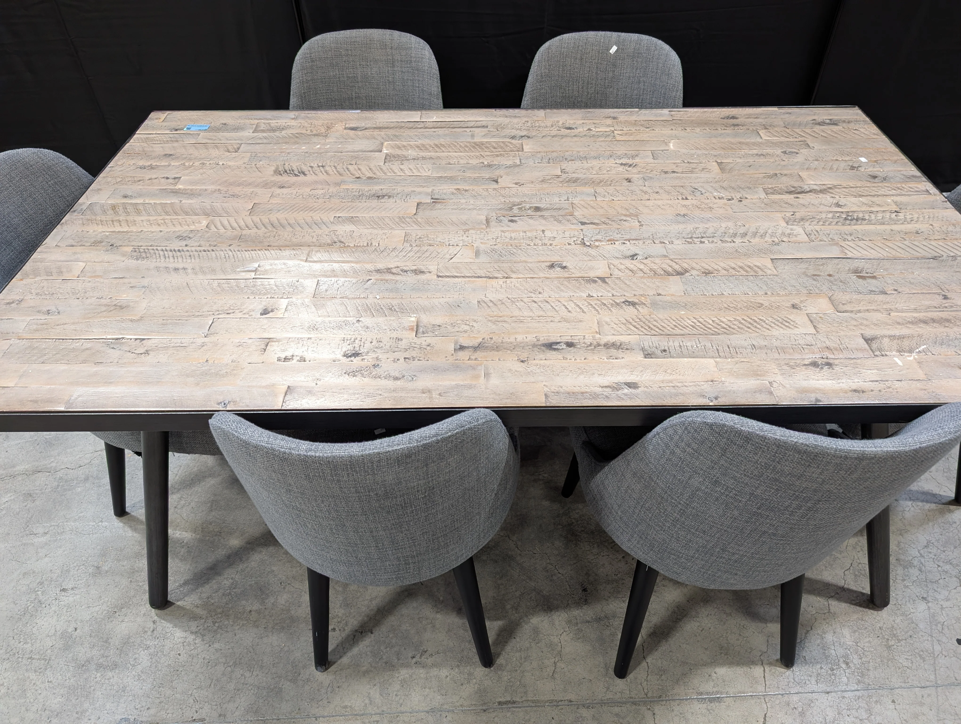 Industrial Style Rectangular Dining Conference Table with Six Chairs - Image 6