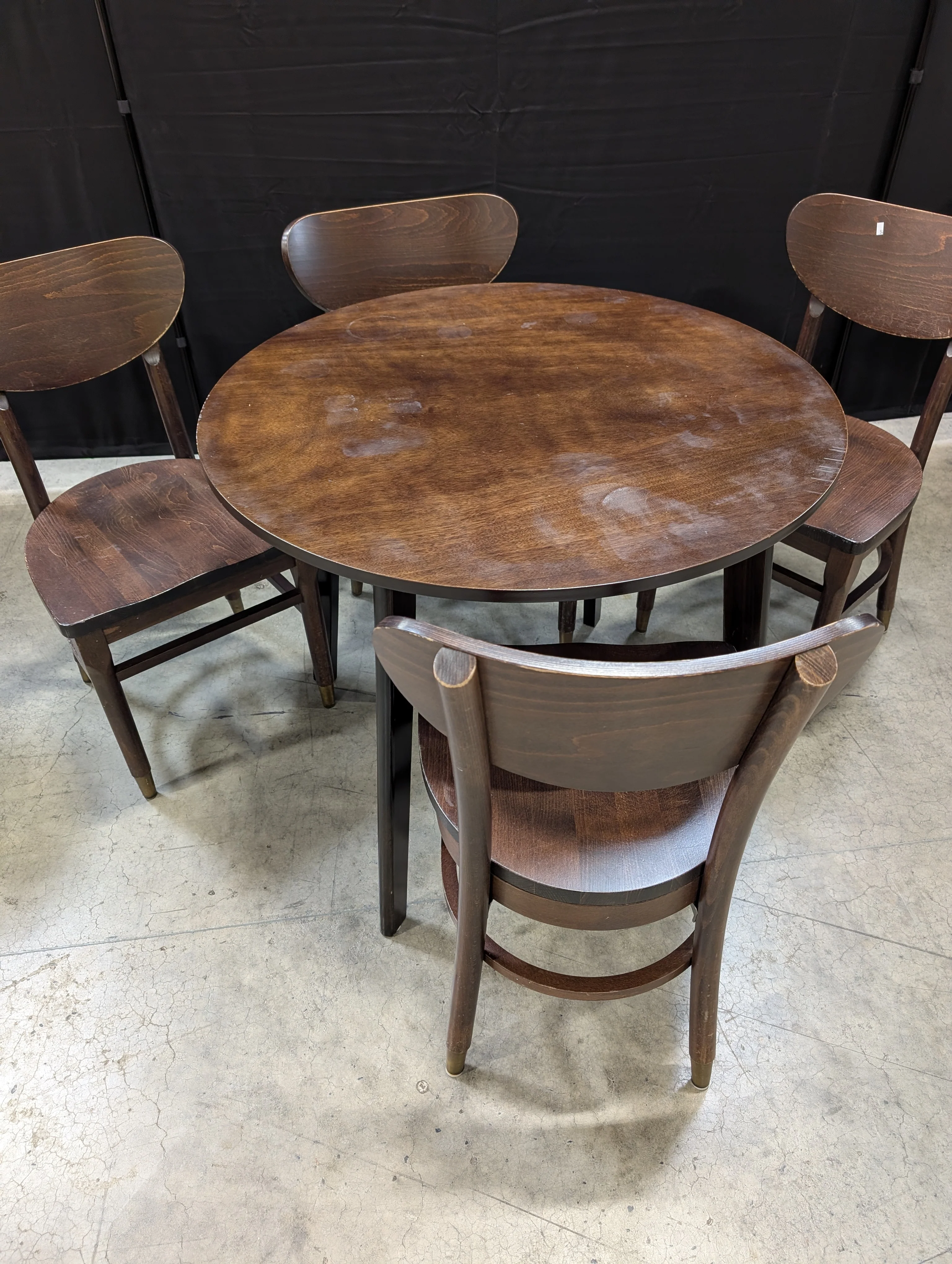 Dark Wood Round Dining Table with Four Curved Back Chairs - Image 2