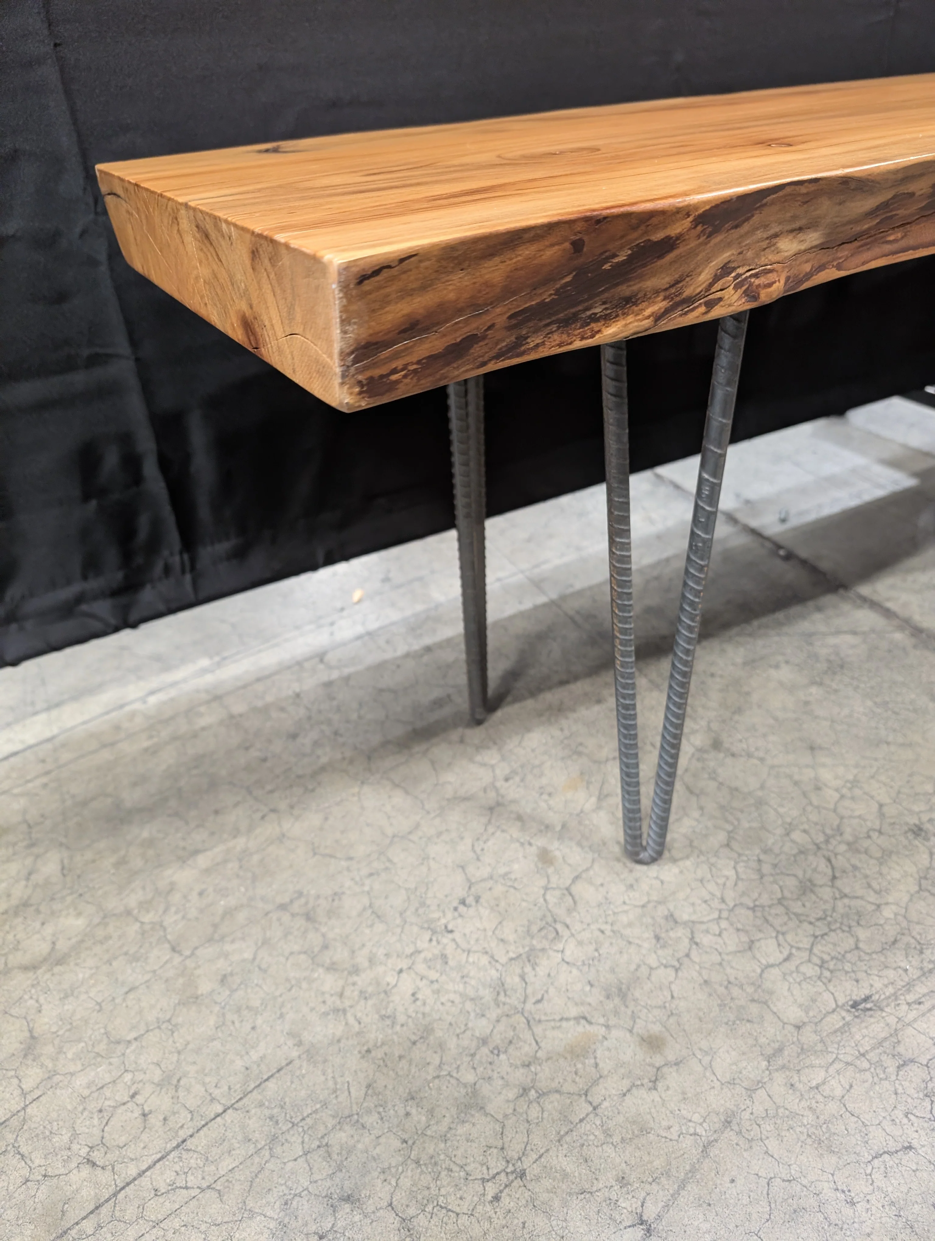 Rustic Live Edge Wood Slab Bench with Hairpin Legs - Image 7