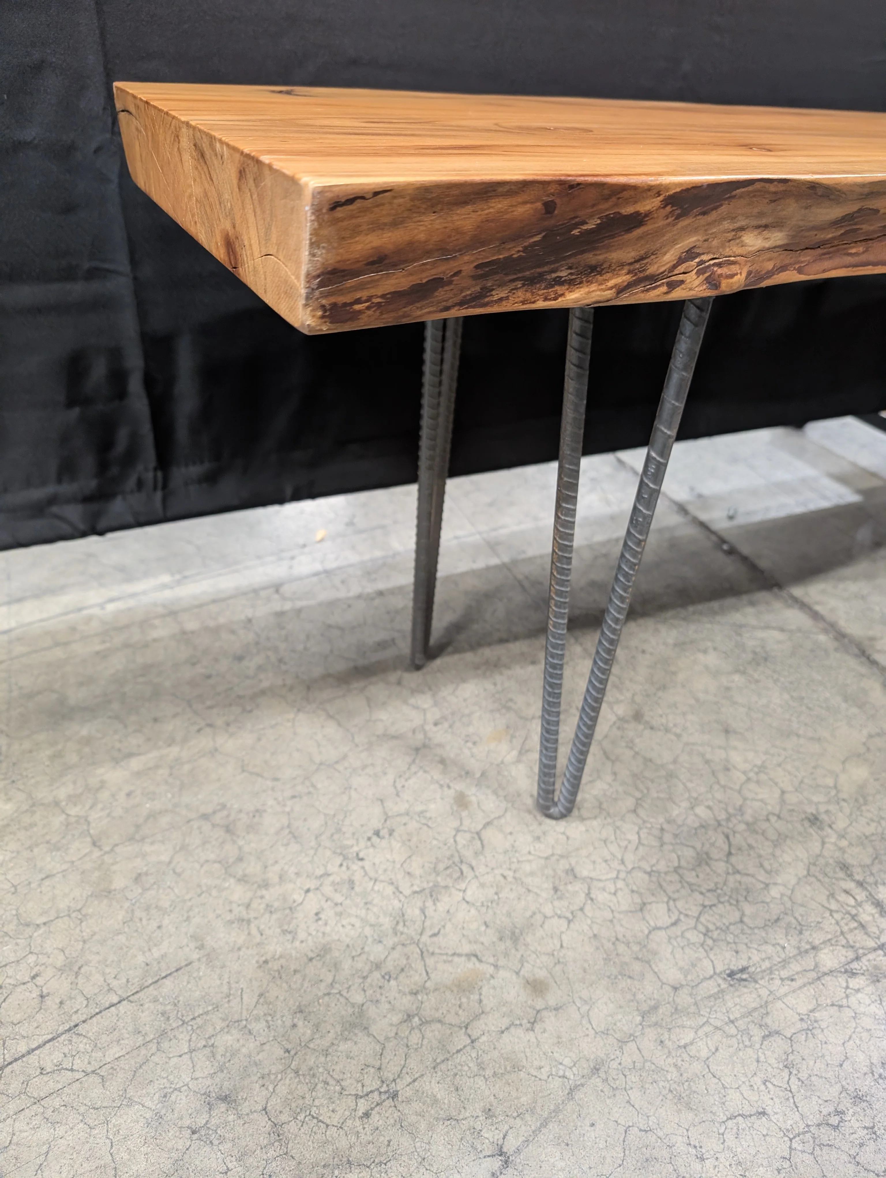 Rustic Live Edge Wood Slab Bench with Hairpin Legs - Image 8