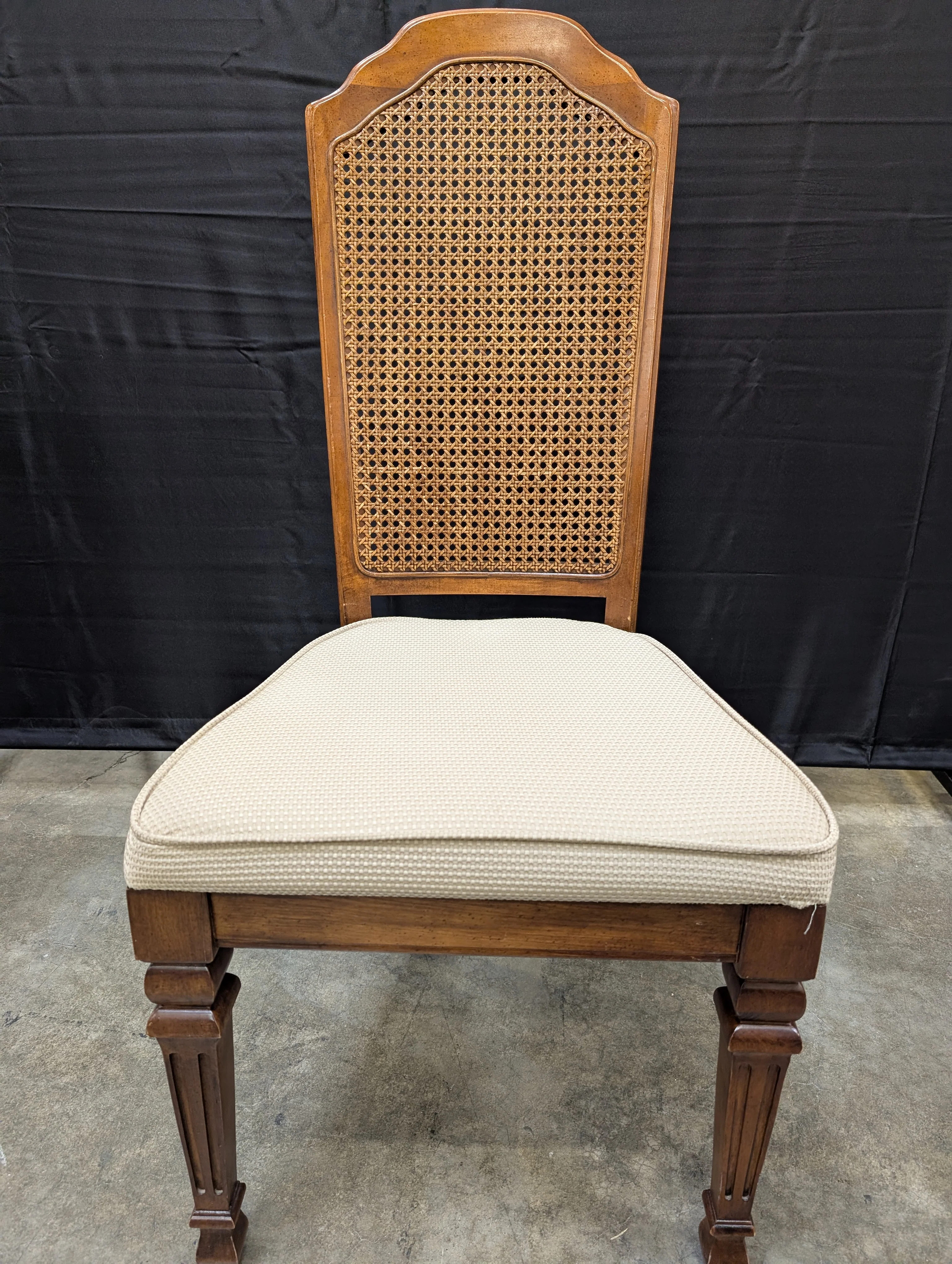 Vintage Style Cane Back Dining Chairs with Upholstered Seats - Image 2