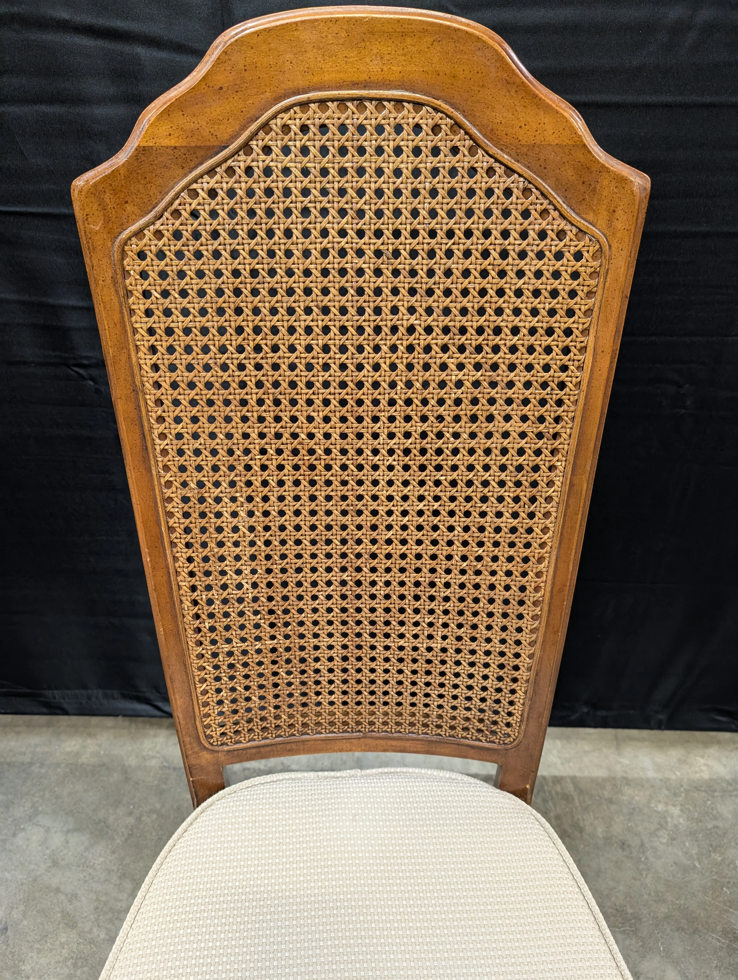 Vintage Style Cane Back Dining Chairs with Upholstered Seats - Image 3