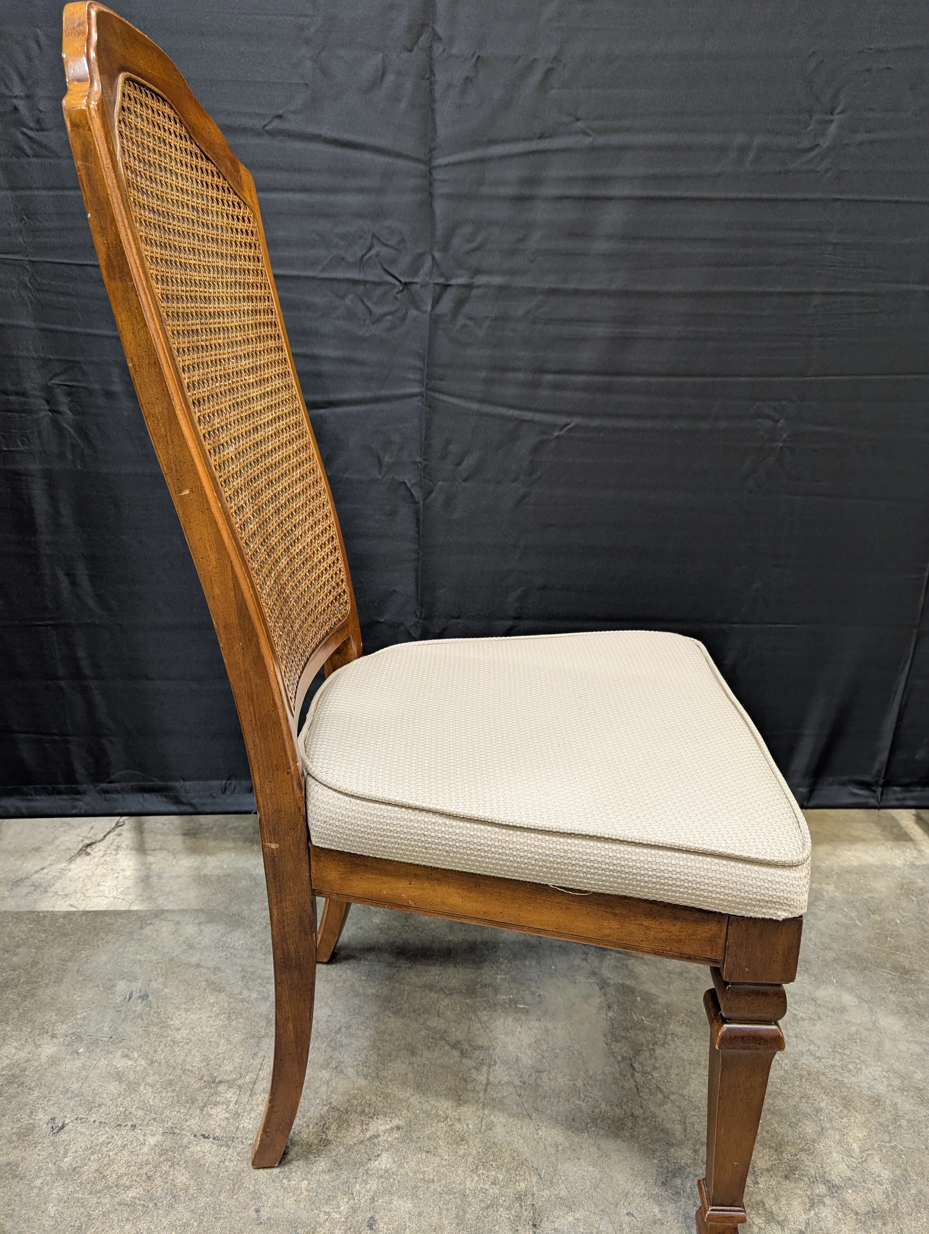 Vintage Style Cane Back Dining Chairs with Upholstered Seats - Image 4