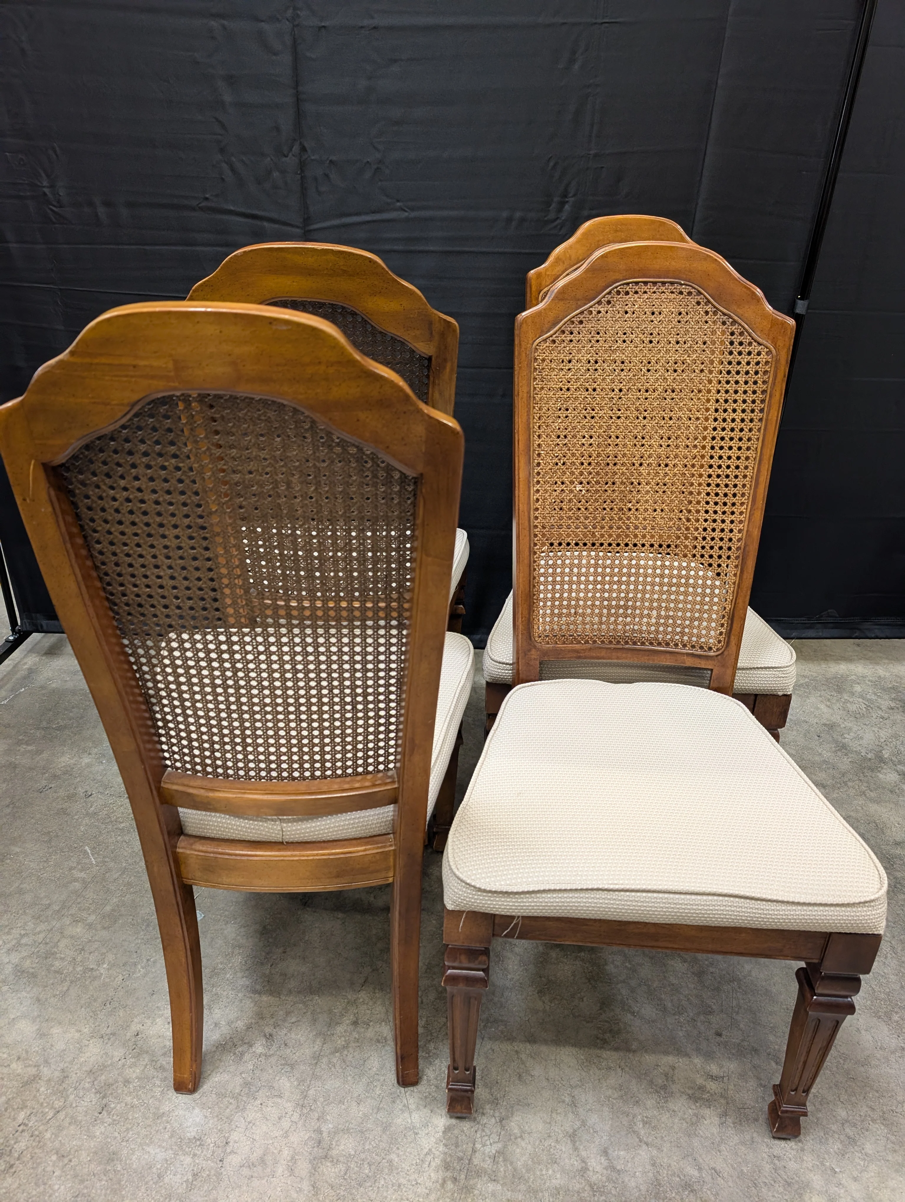 Vintage Style Cane Back Dining Chairs with Upholstered Seats - Image 7