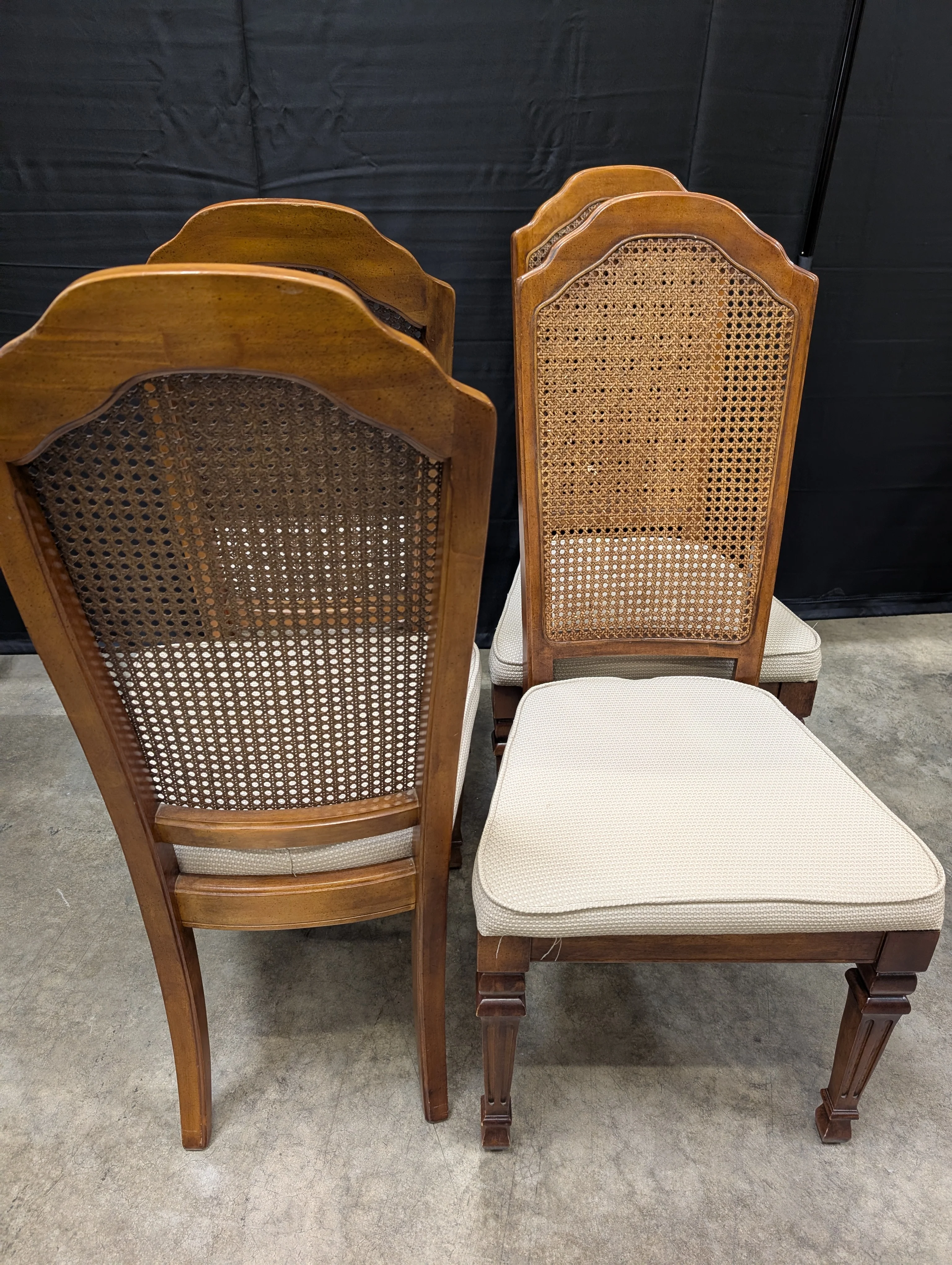 Vintage Style Cane Back Dining Chairs with Upholstered Seats - Image 8
