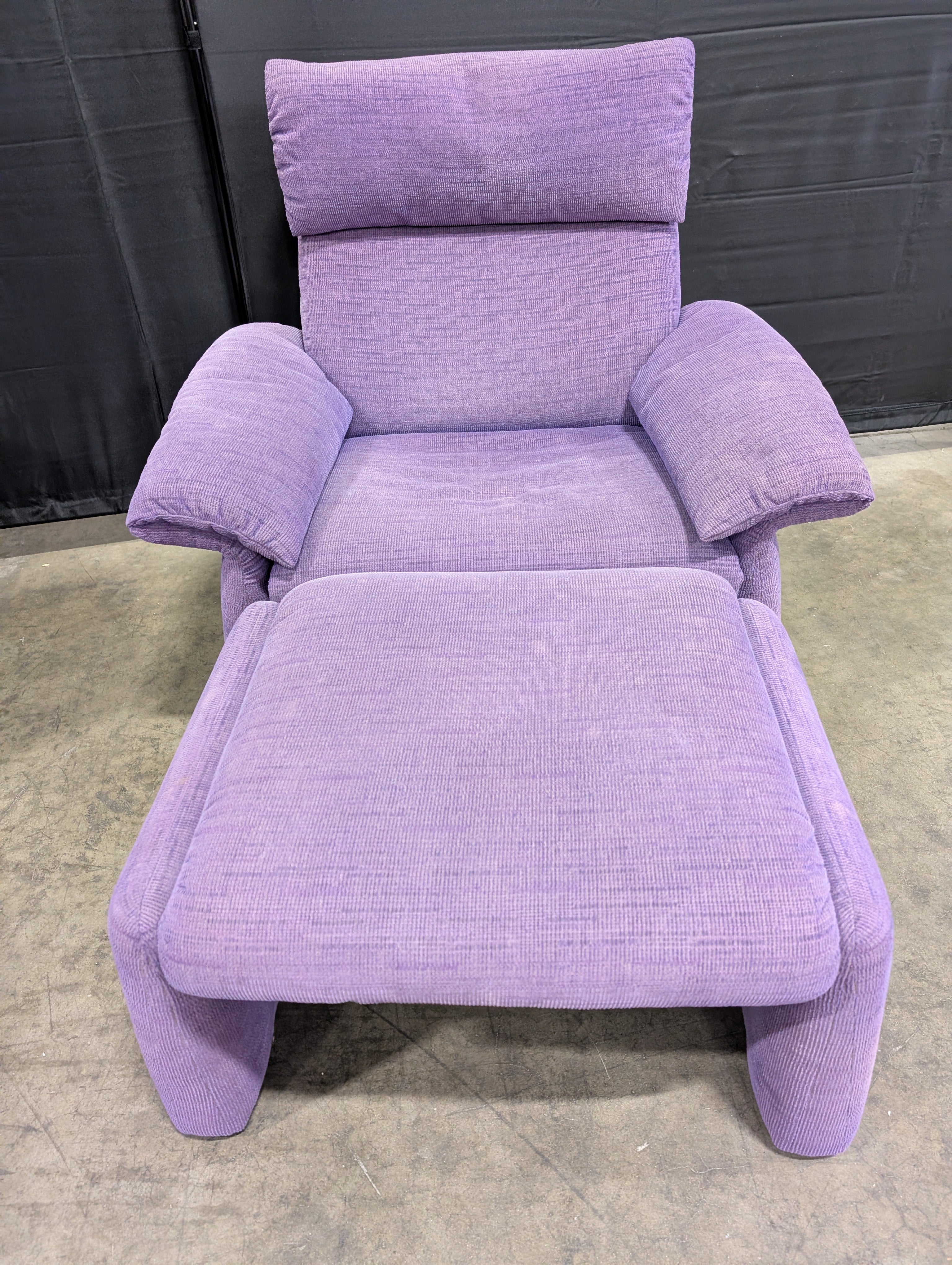 Used Purple Fabric Armchair with Matching Ottomans - Image 2