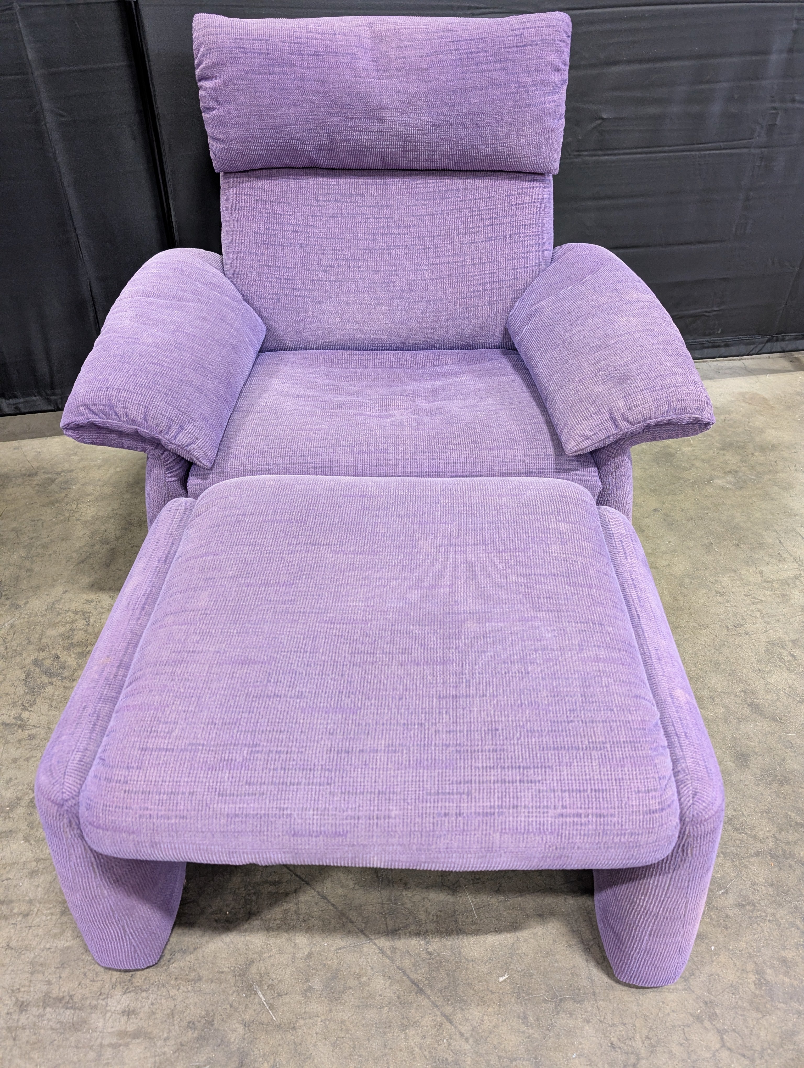 Used Purple Fabric Armchair with Matching Ottomans - Image 3