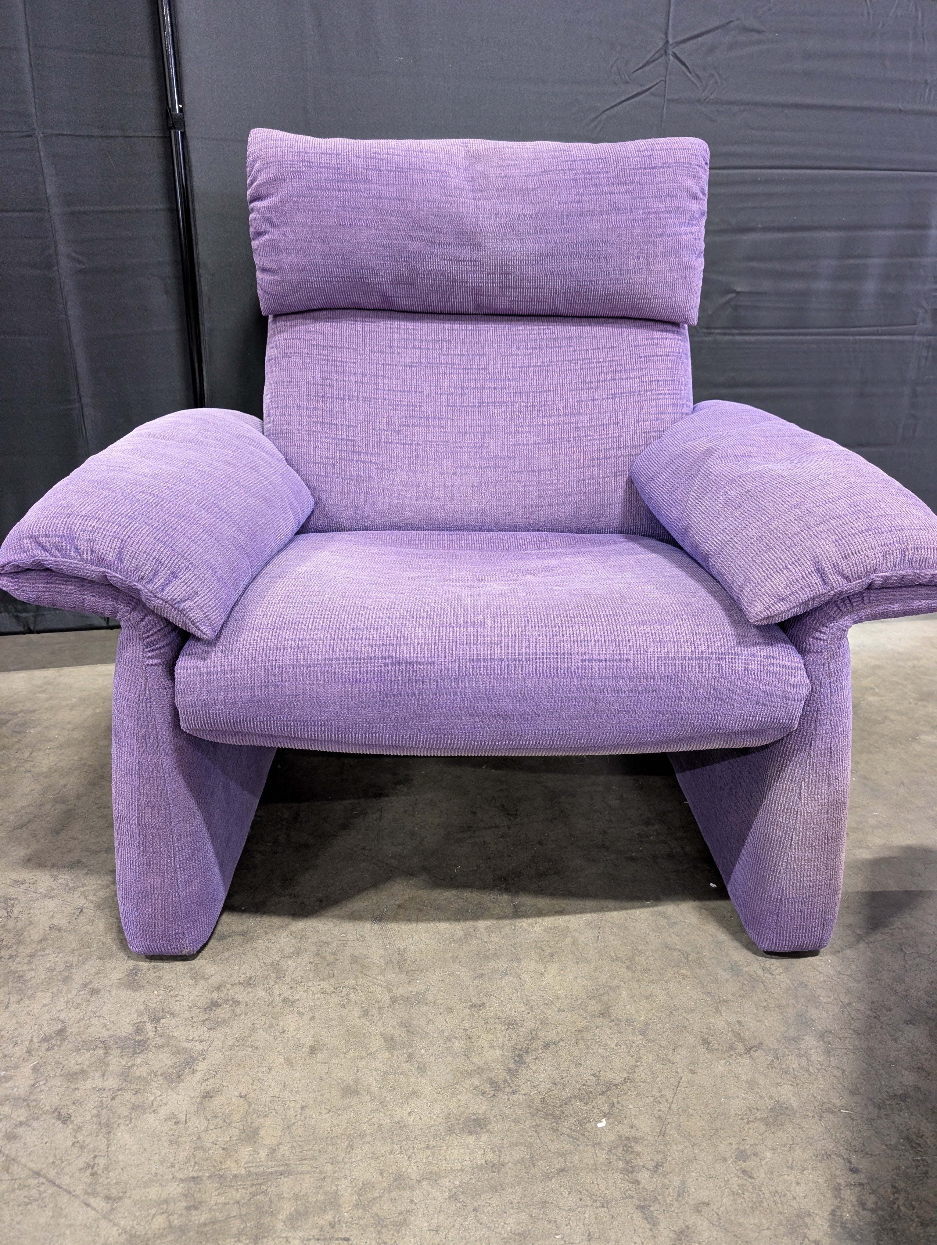 Used Purple Fabric Armchair with Matching Ottomans - Image 7