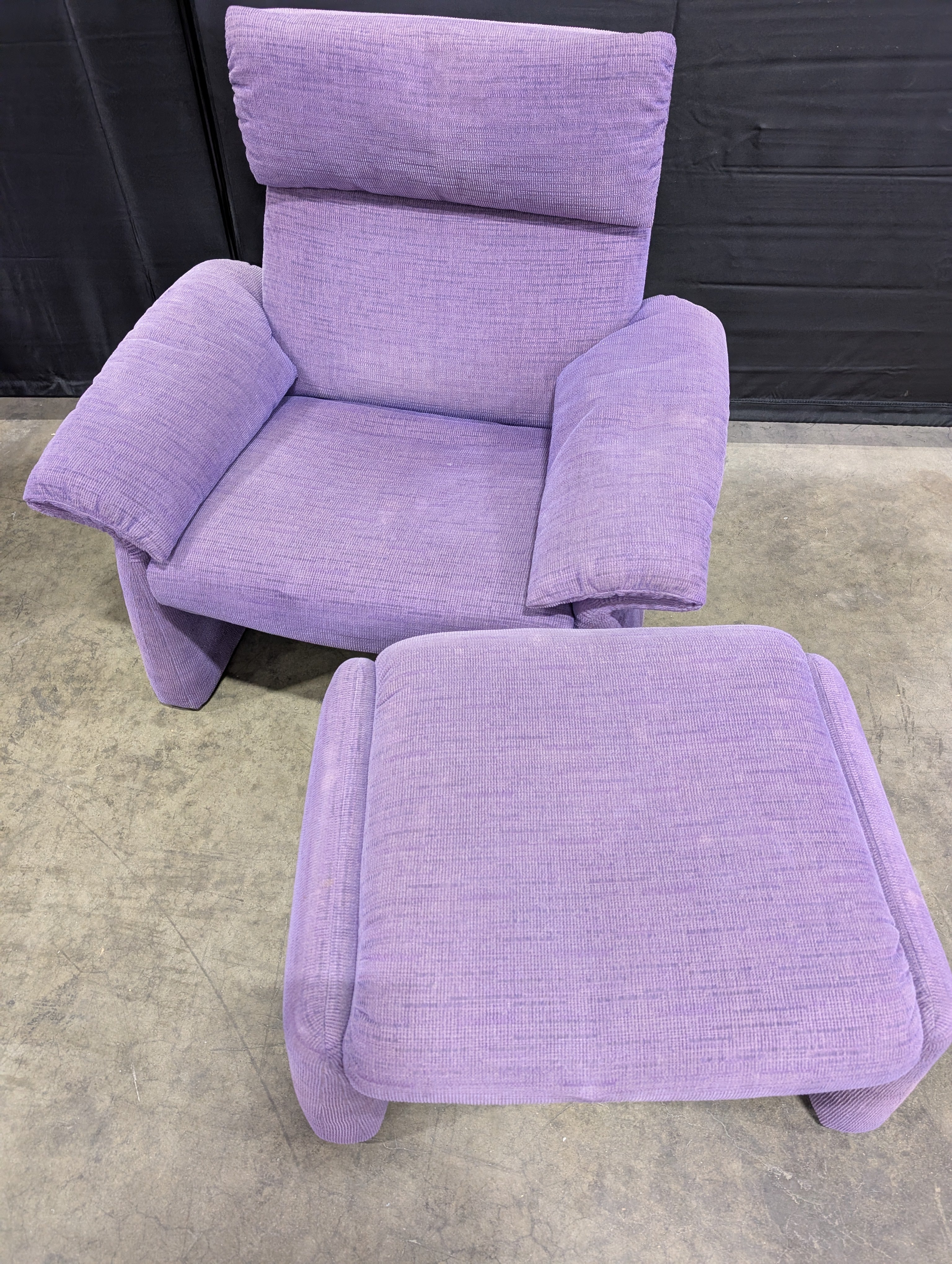 Used Purple Fabric Armchair with Matching Ottomans - Image 8