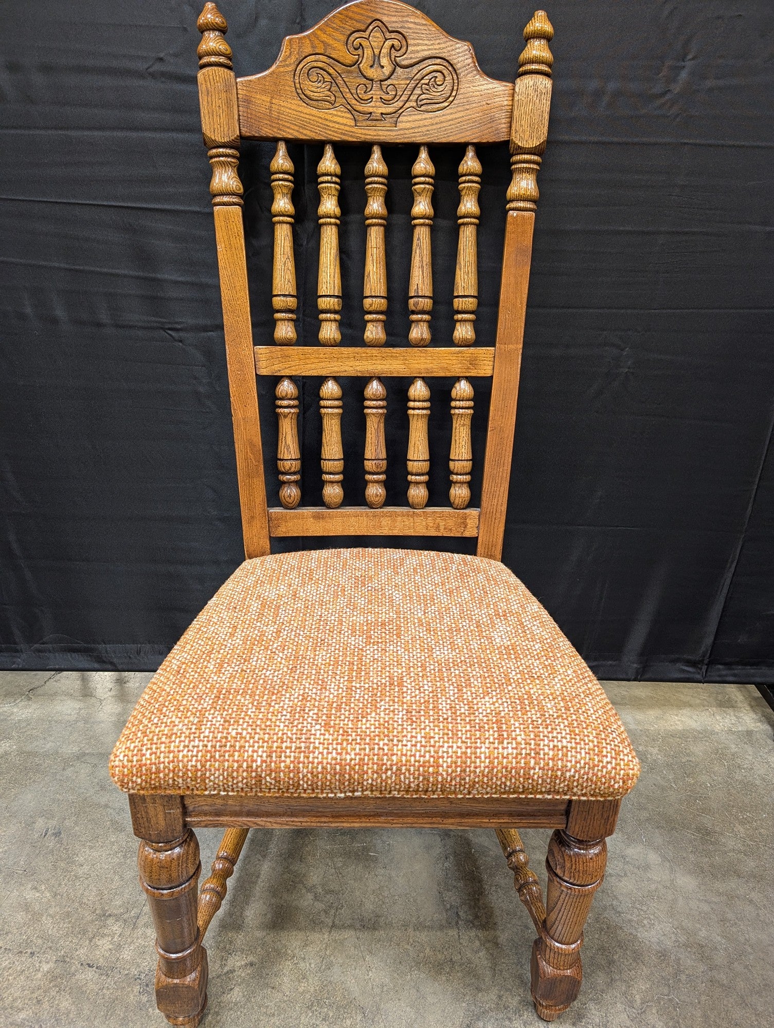American Drew Rustic Carved Wood Spindle Back Dining Chair with Upholstered Seat - Image 3