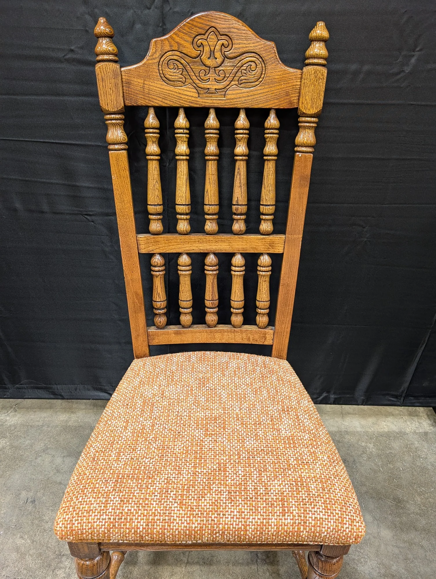 American Drew Rustic Carved Wood Spindle Back Dining Chair with Upholstered Seat - Image 4