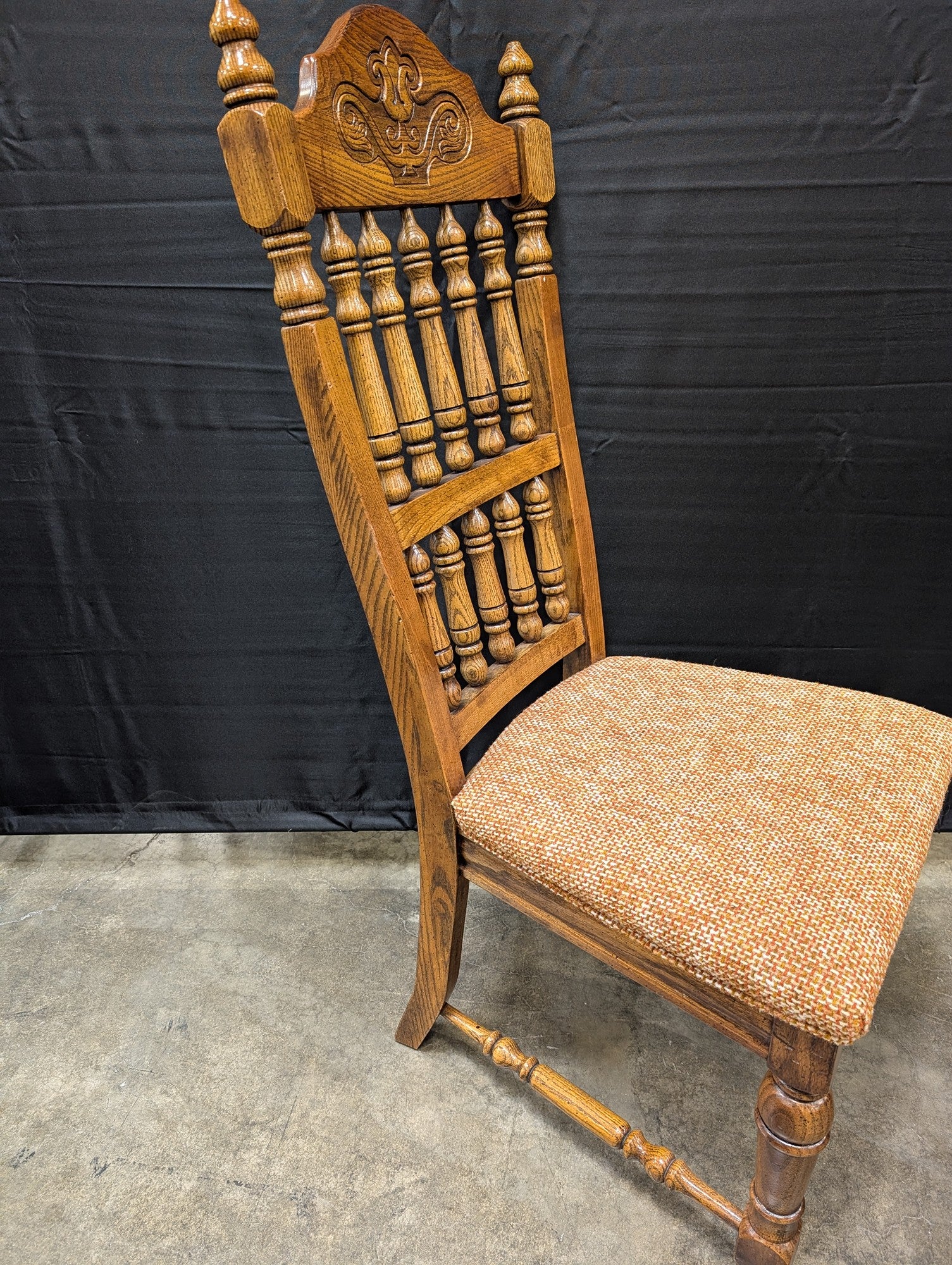 American Drew Rustic Carved Wood Spindle Back Dining Chair with Upholstered Seat - Image 5