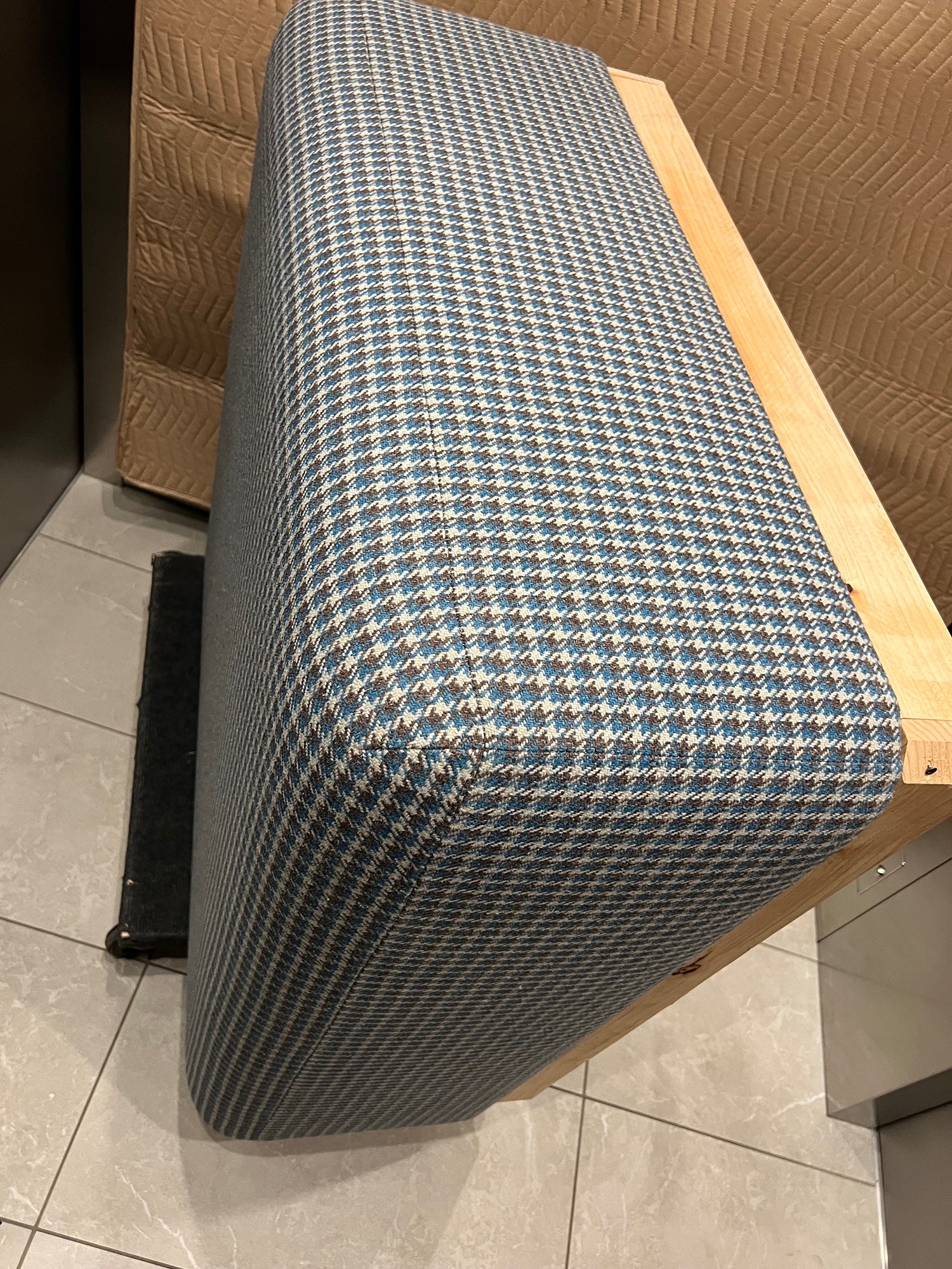 Big Patterned Upholstered Ottoman with Wooden Frame - Image 3