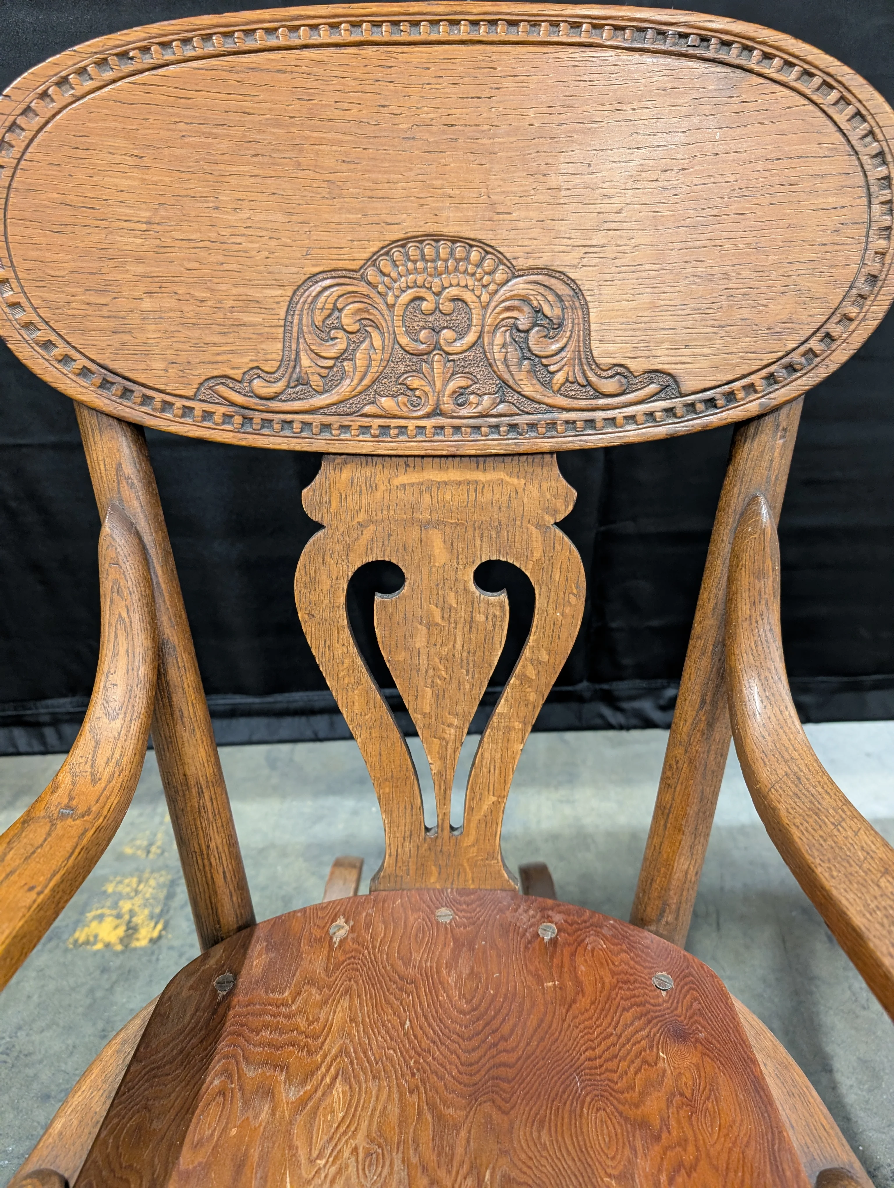 Vintage Carved Wood Rocking Chair with Spindle Legs - Image 3