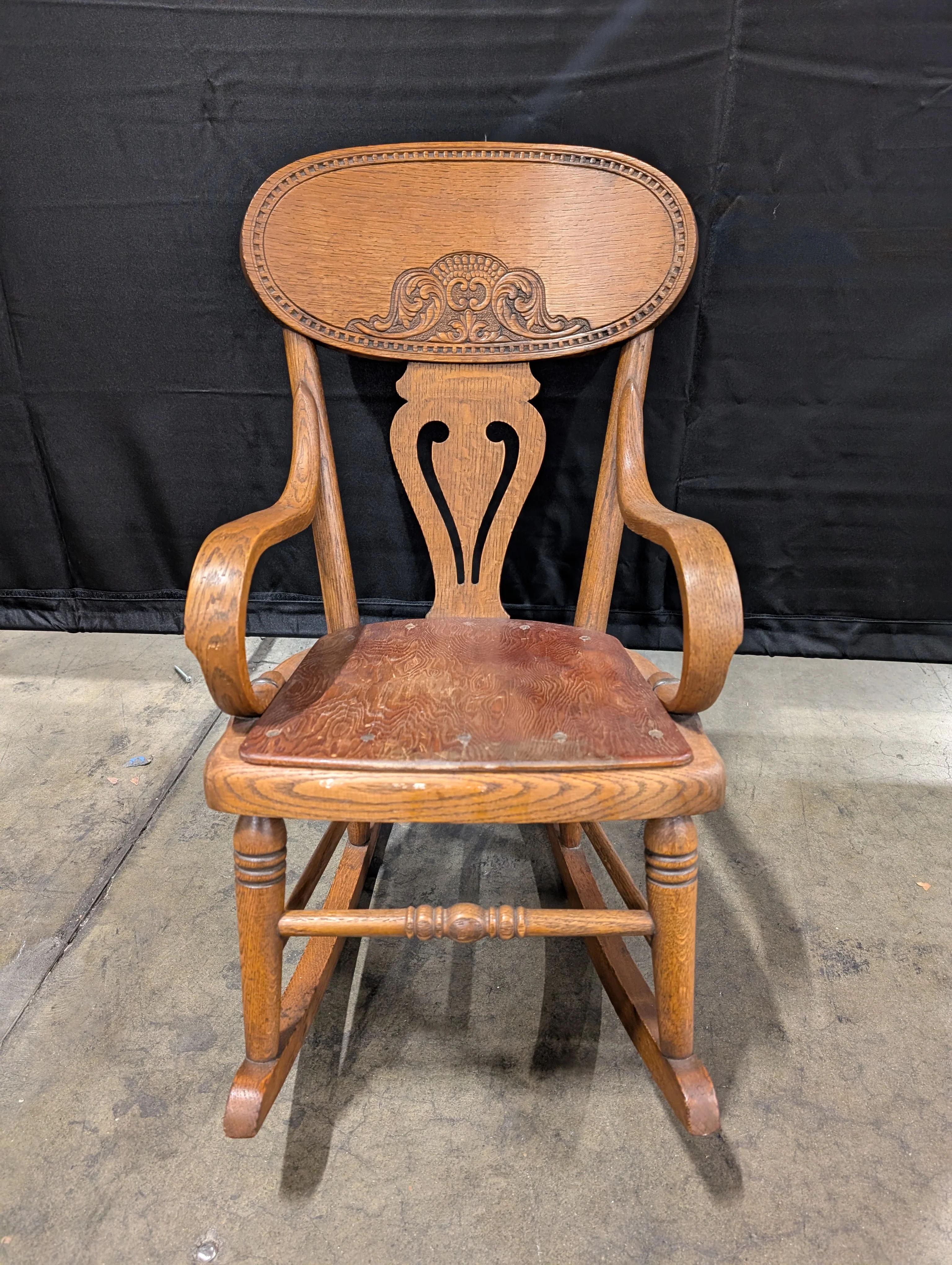 Vintage Carved Wood Rocking Chair with Spindle Legs - Image 4