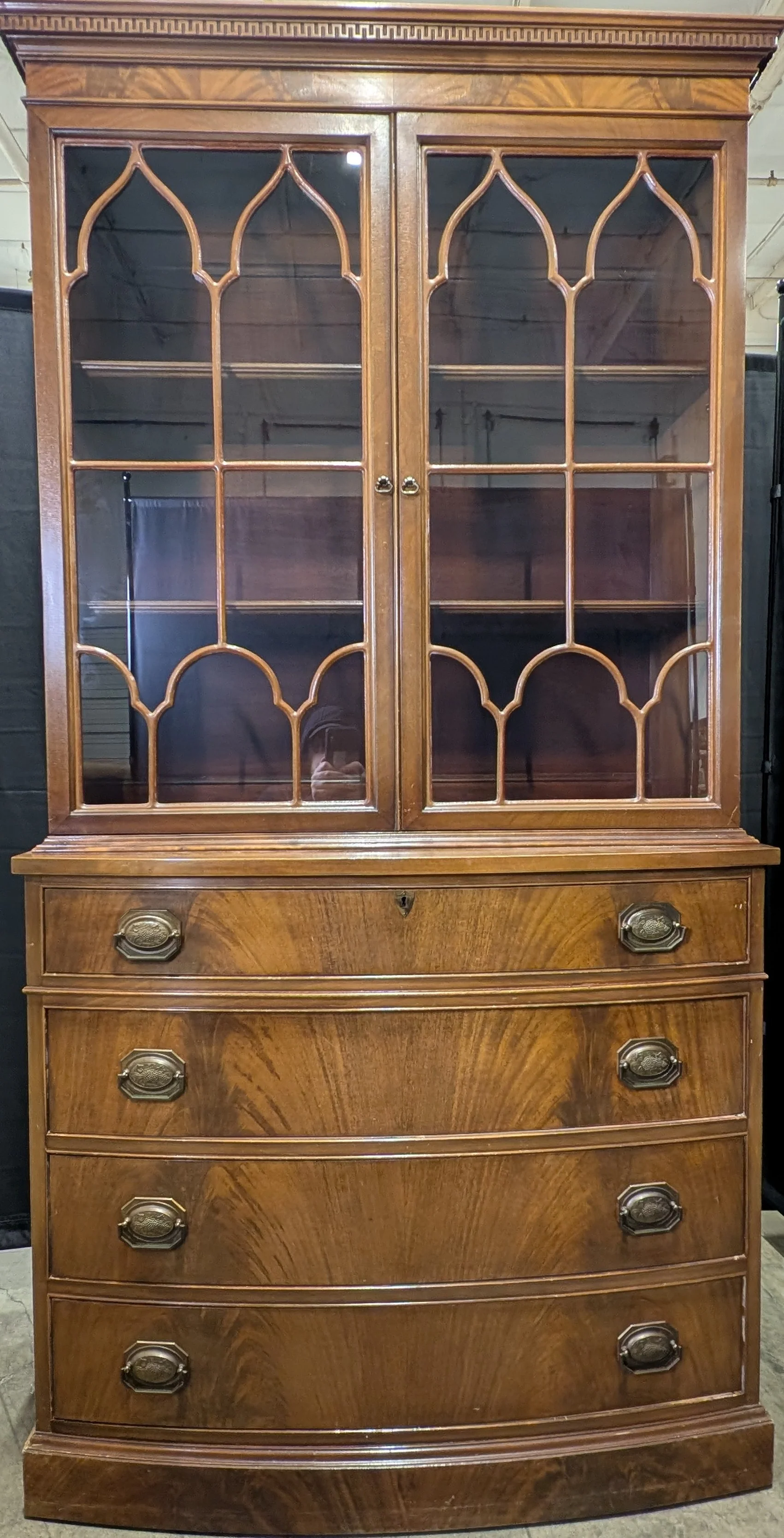 Vintage Display Cabinet with Glass Doors and Drawers