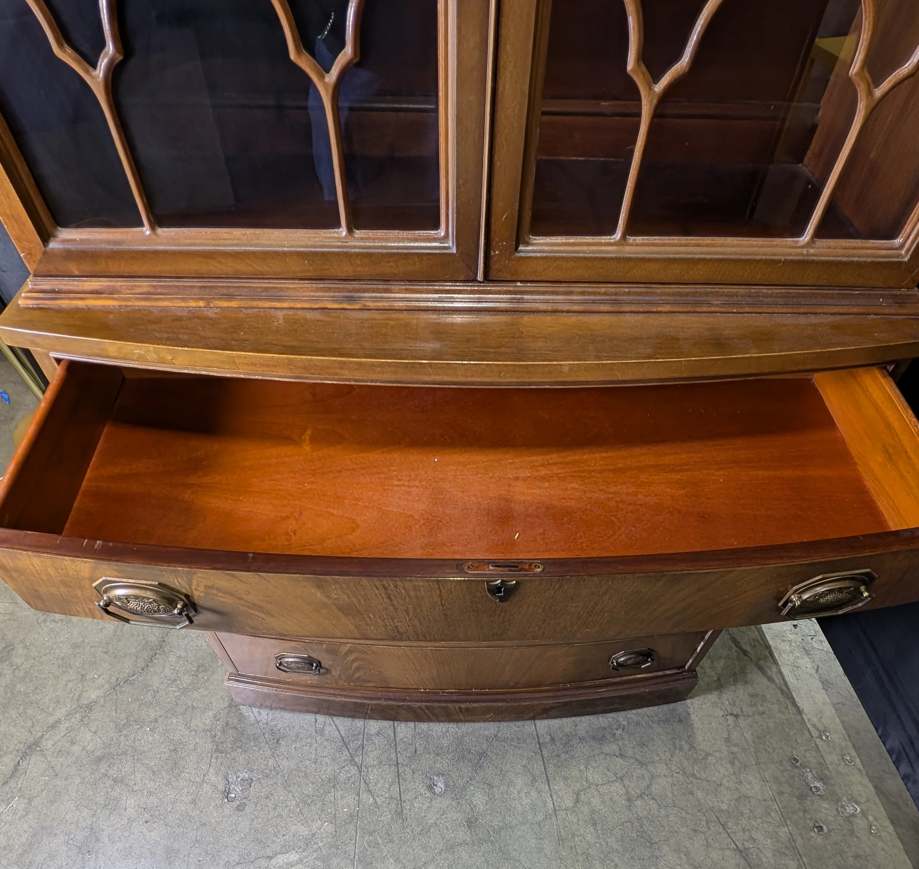Vintage Display Cabinet with Glass Doors and Drawers - Image 6