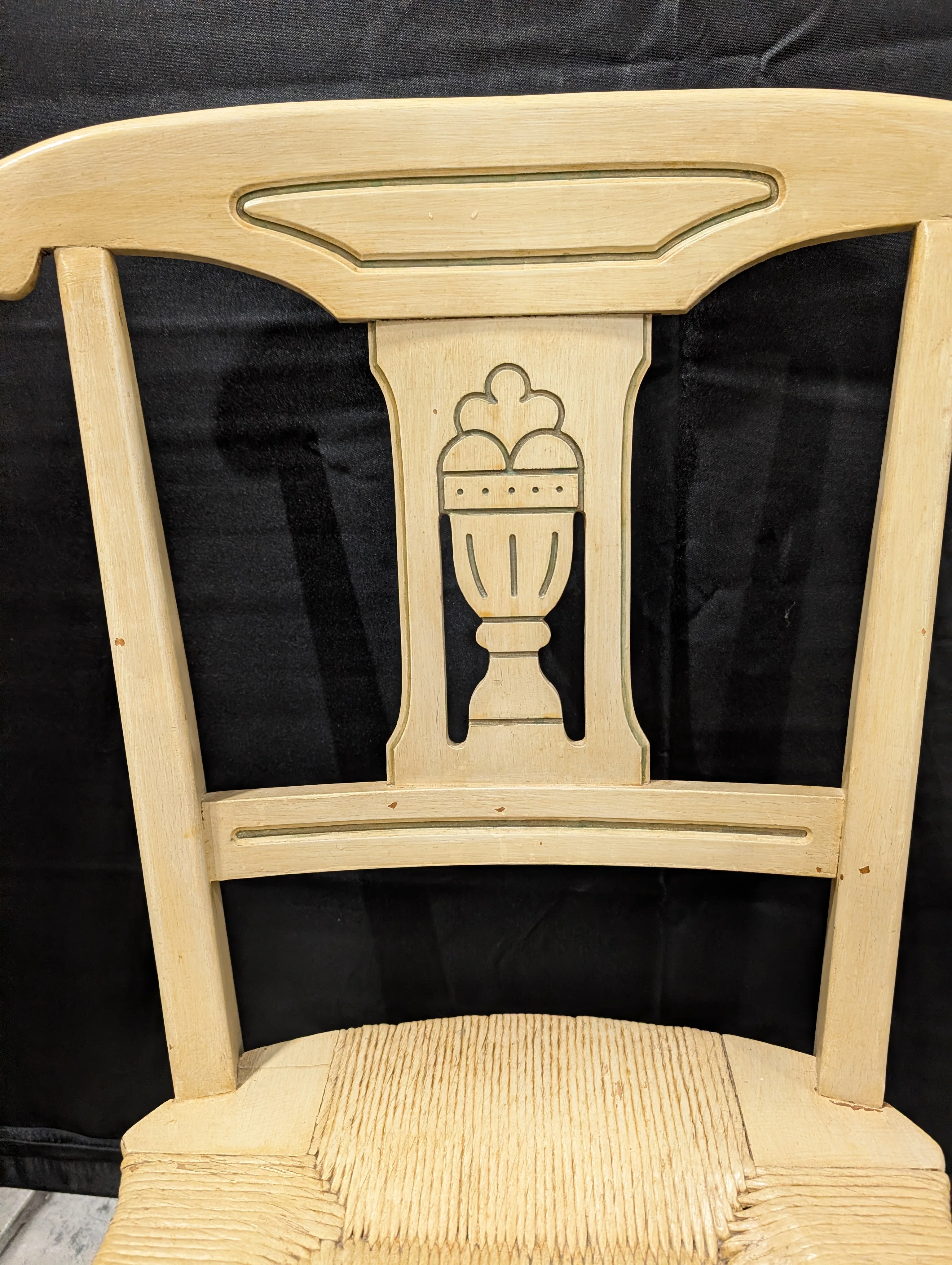 Carved Wood Dining Chair with Woven Rush Seat - Image 3