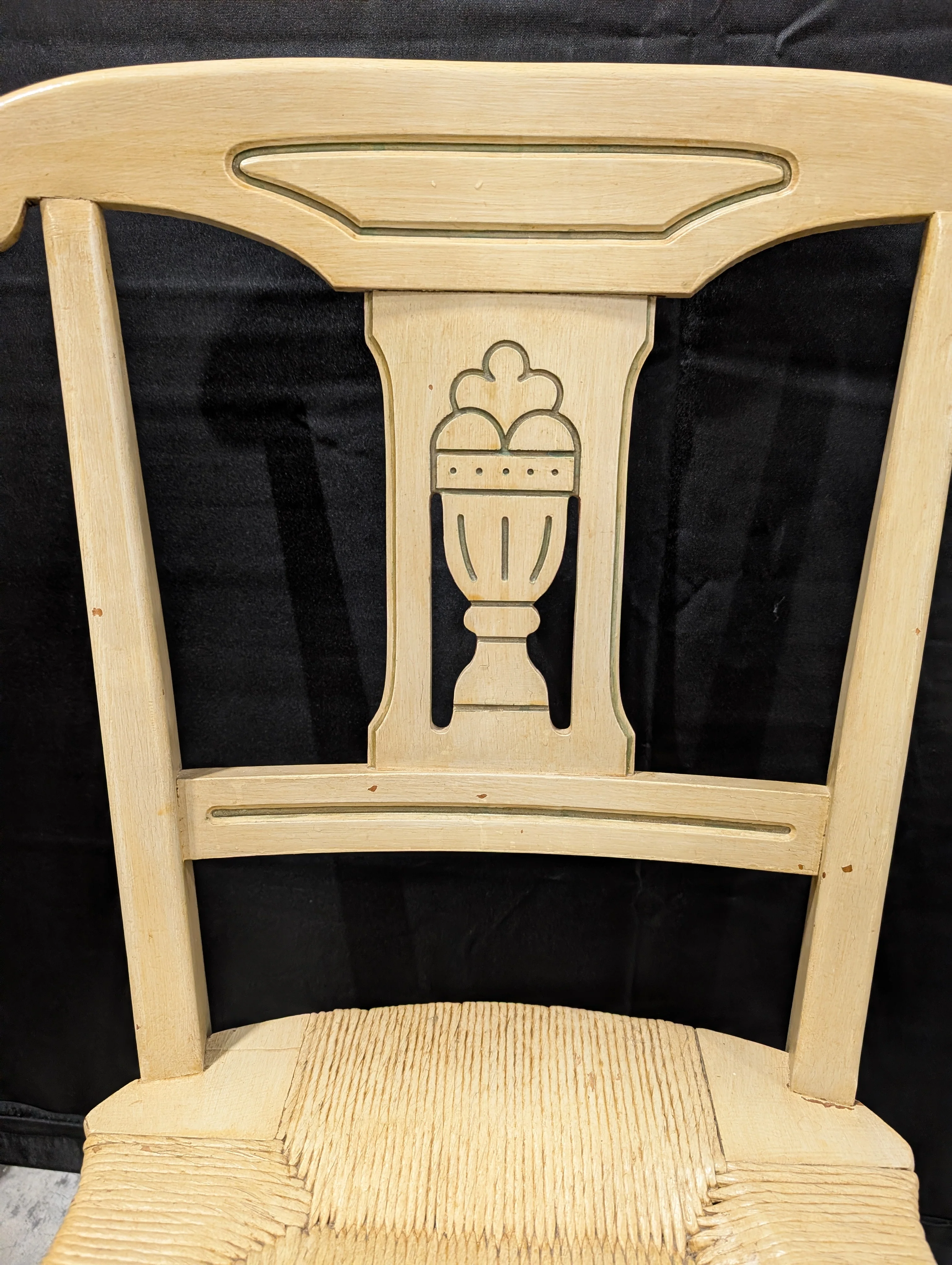 Carved Wood Dining Chair with Woven Rush Seat - Image 4