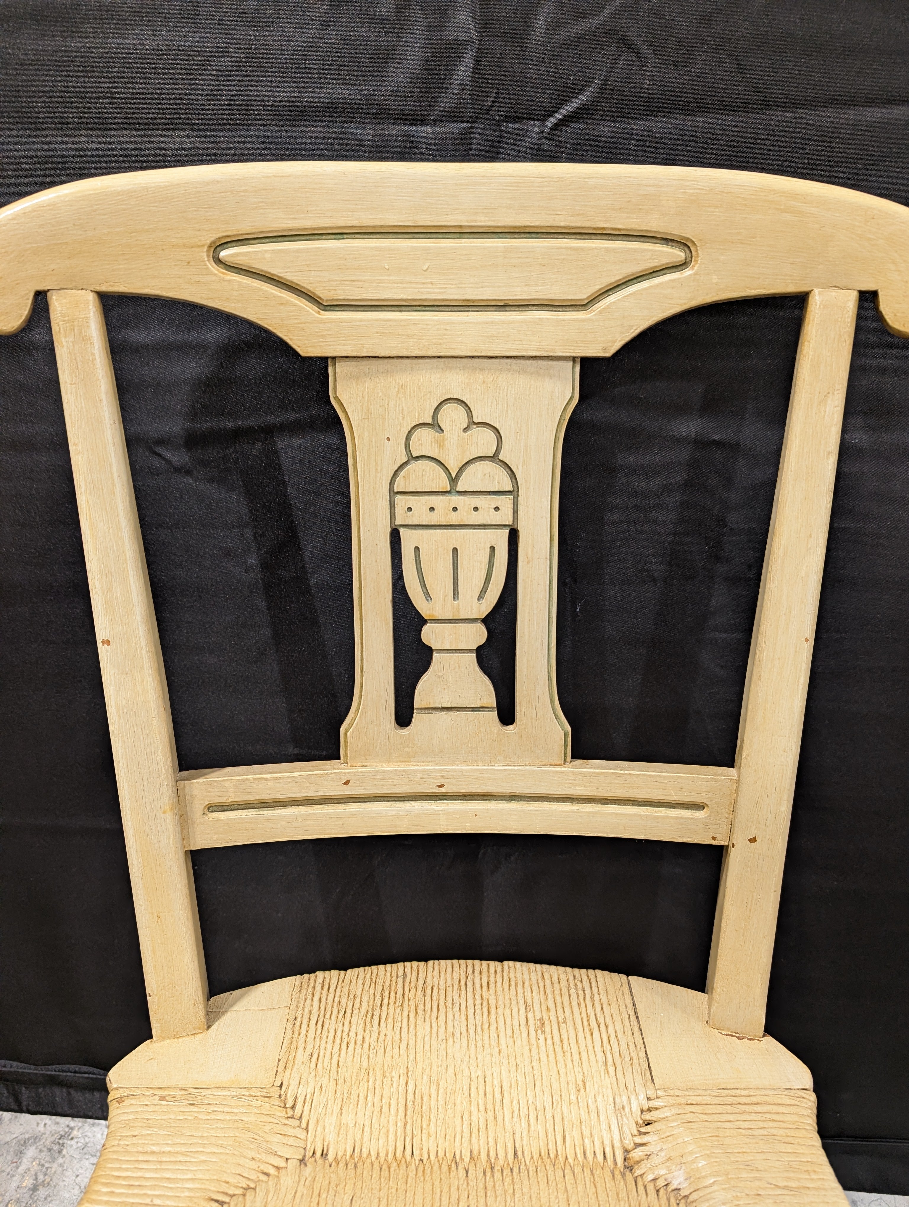Carved Wood Dining Chair with Woven Rush Seat - Image 5