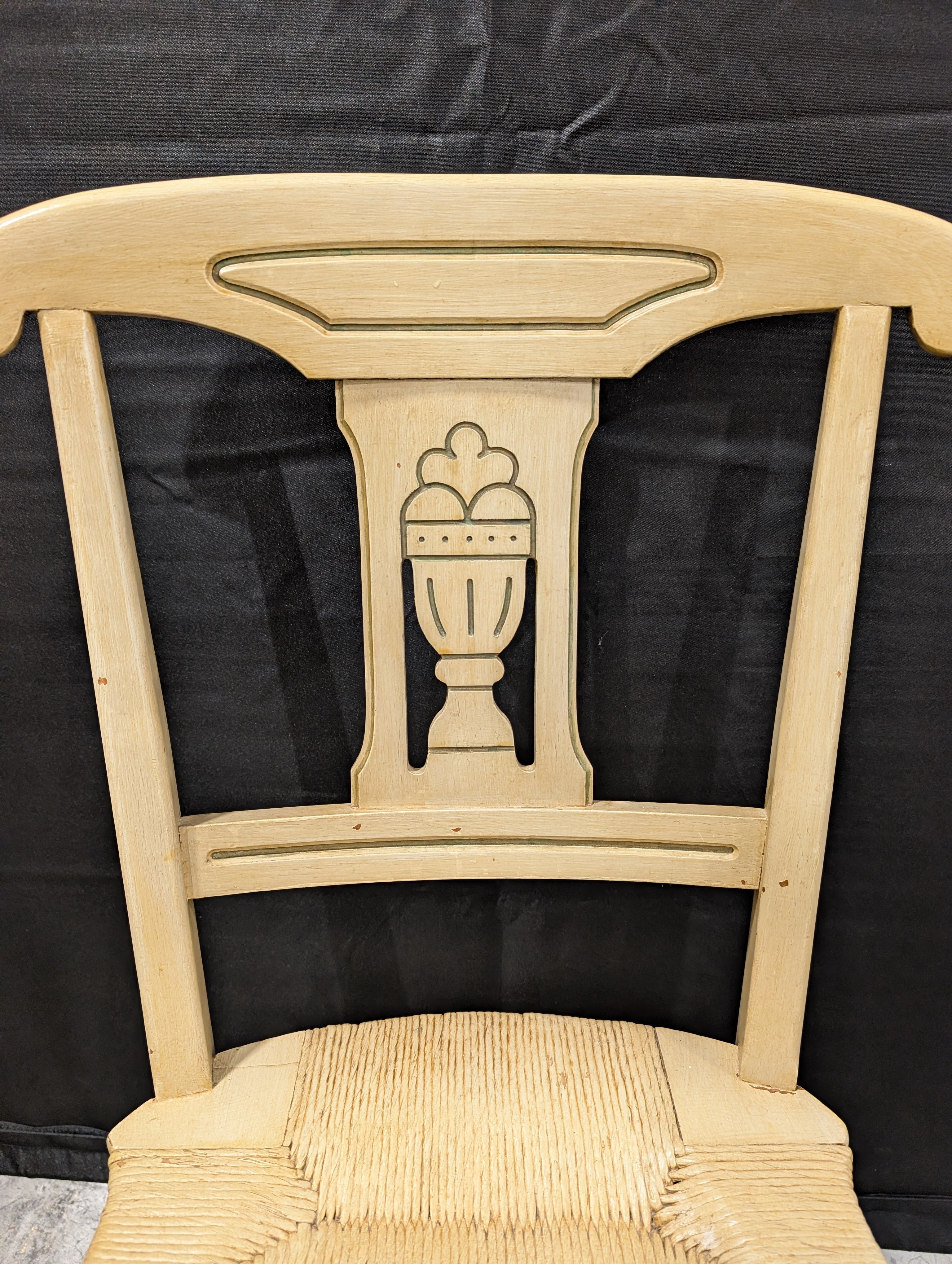 Carved Wood Dining Chair with Woven Rush Seat - Image 6