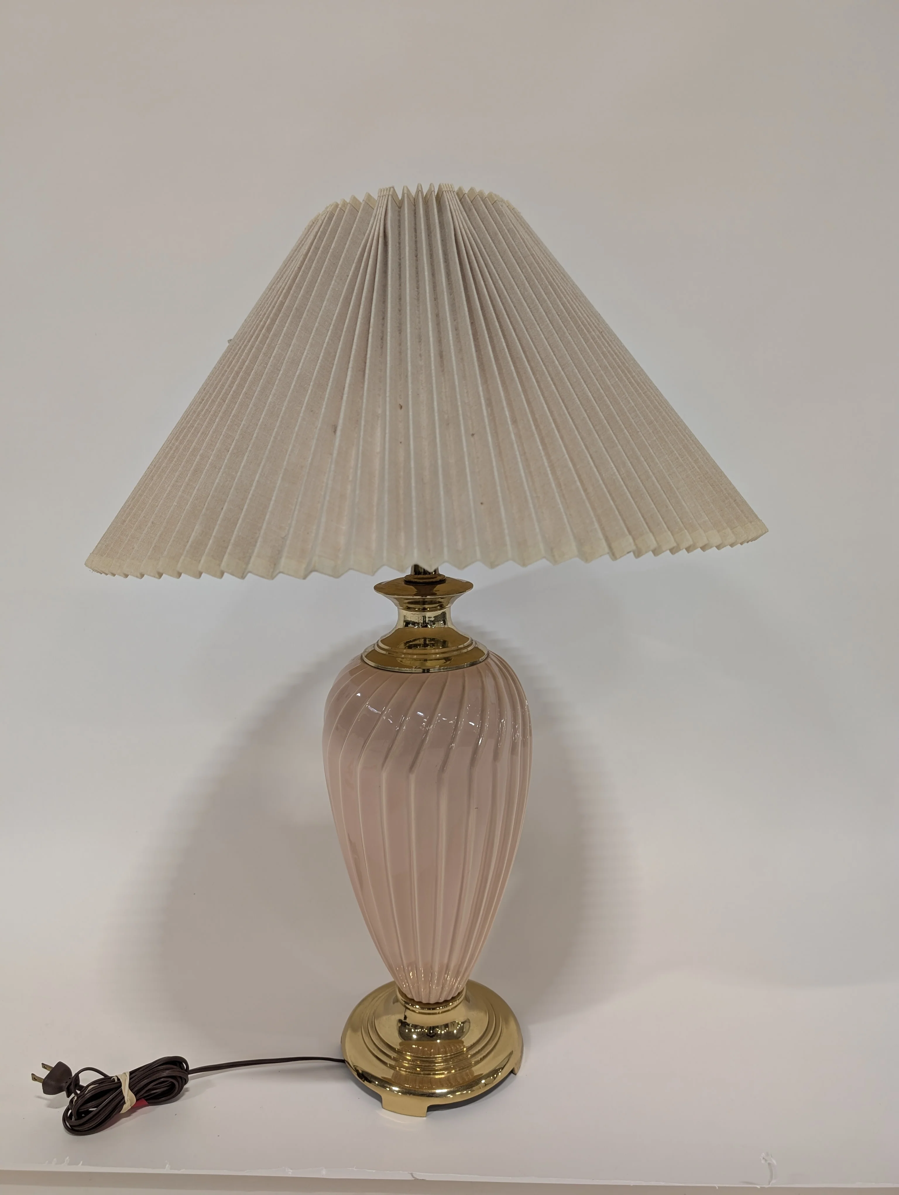 Vintage Style Pleated Shade Table Lamp with Pink Ceramic Glass Base