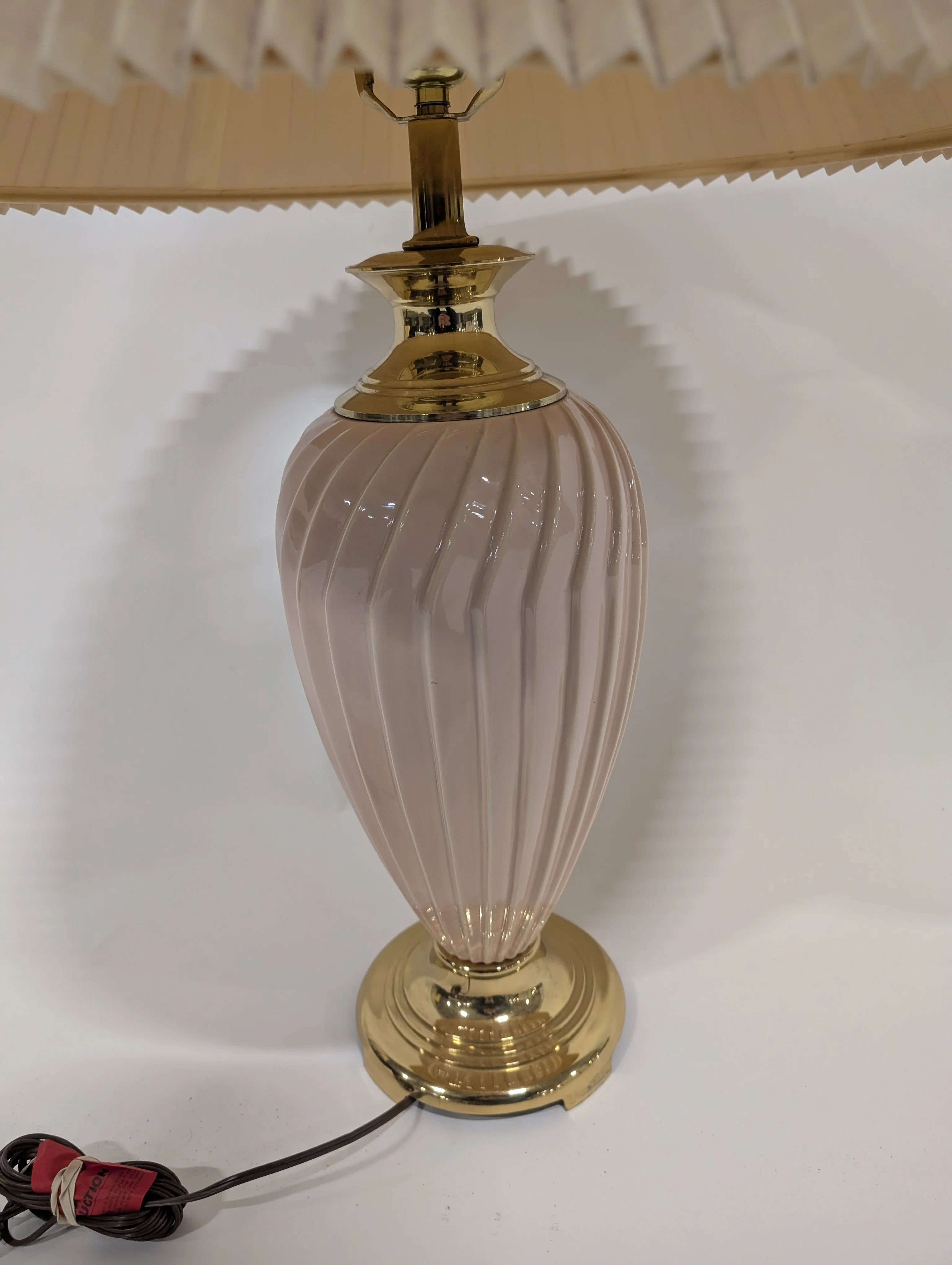 Vintage Style Pleated Shade Table Lamp with Pink Ceramic Glass Base - Image 3