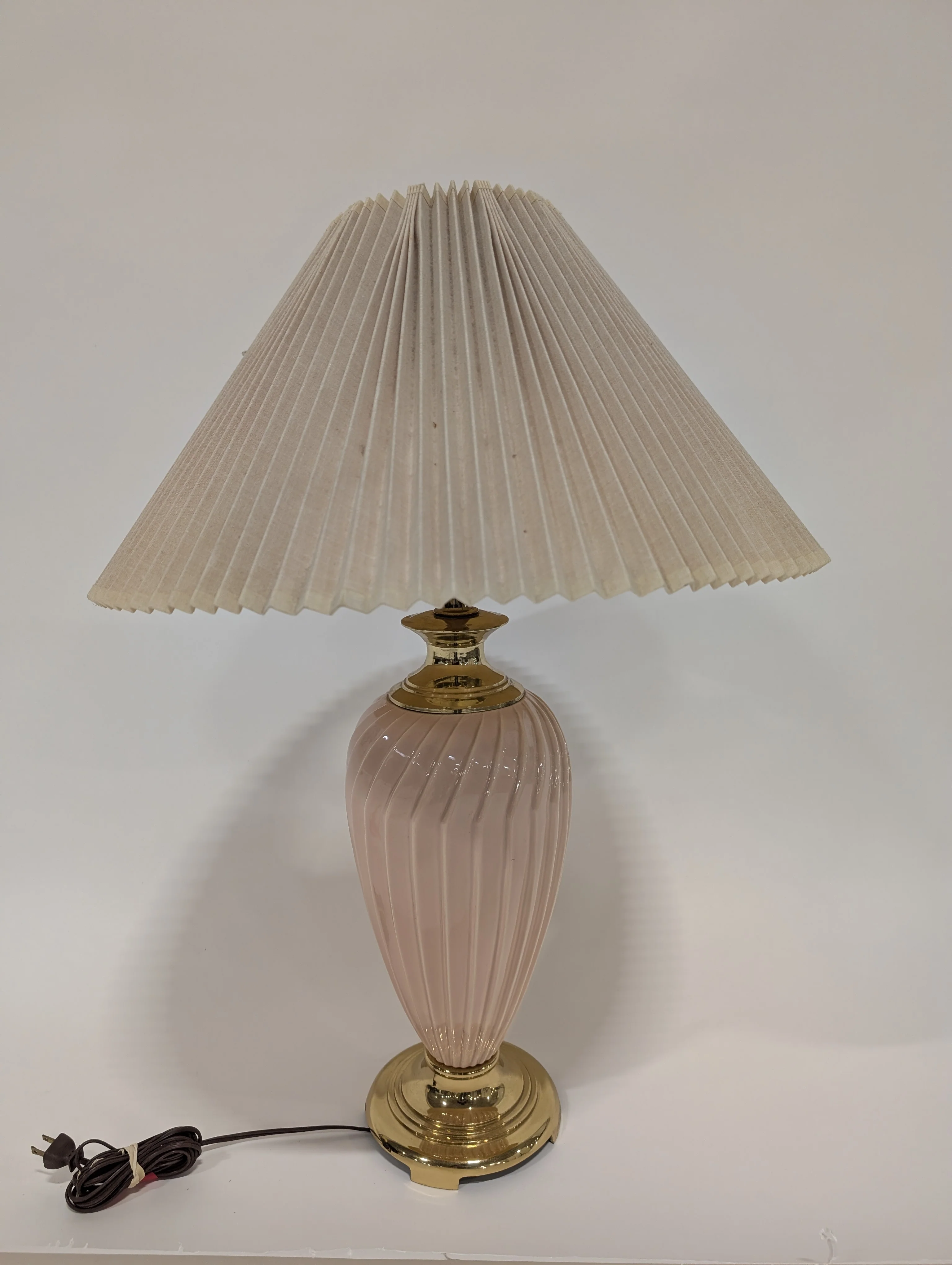 Vintage Style Pleated Shade Table Lamp with Pink Ceramic Glass Base - Image 7