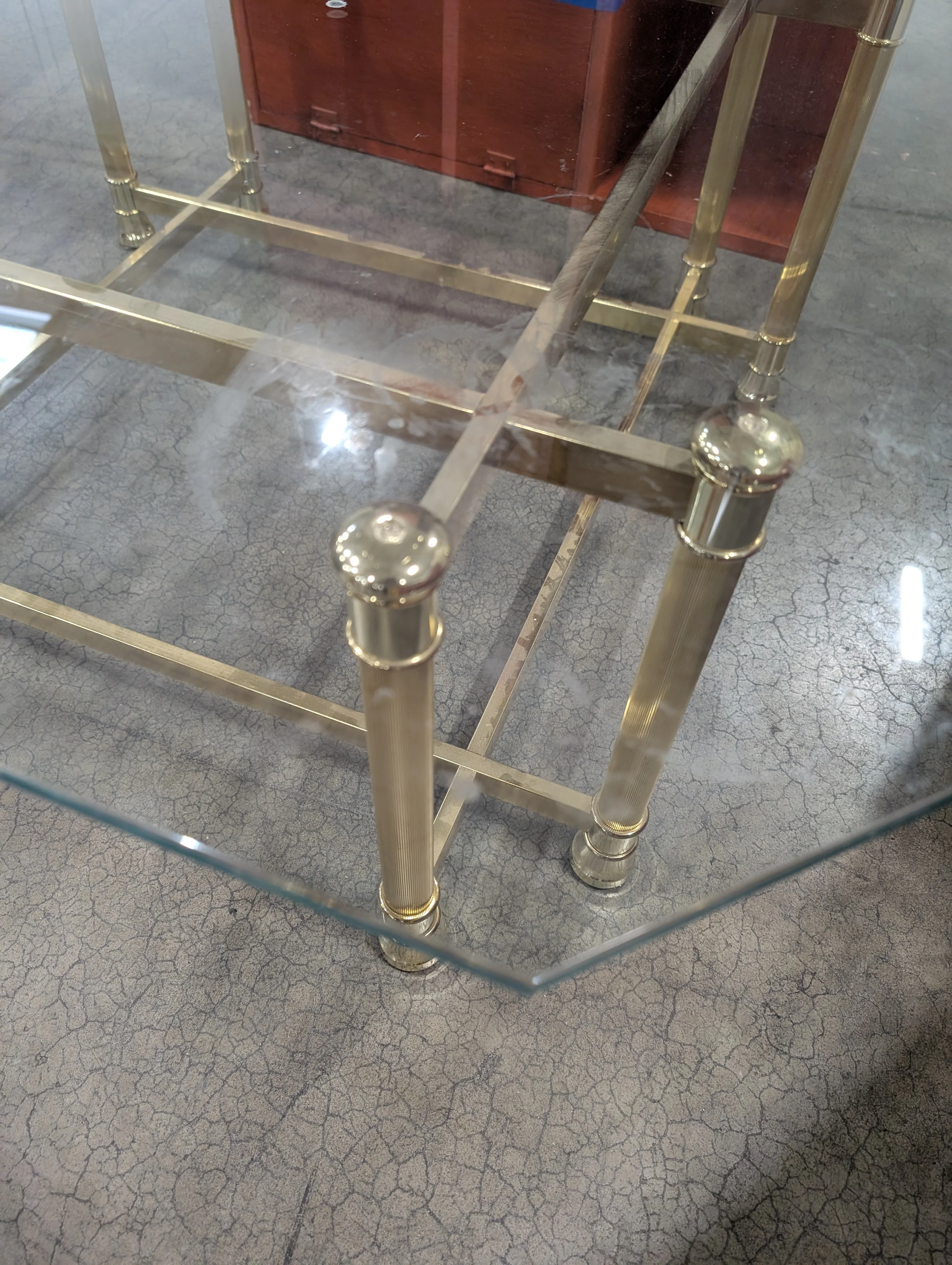 Octagonal Glass Top Coffee Table with Mixed Metal Frame - Image 3