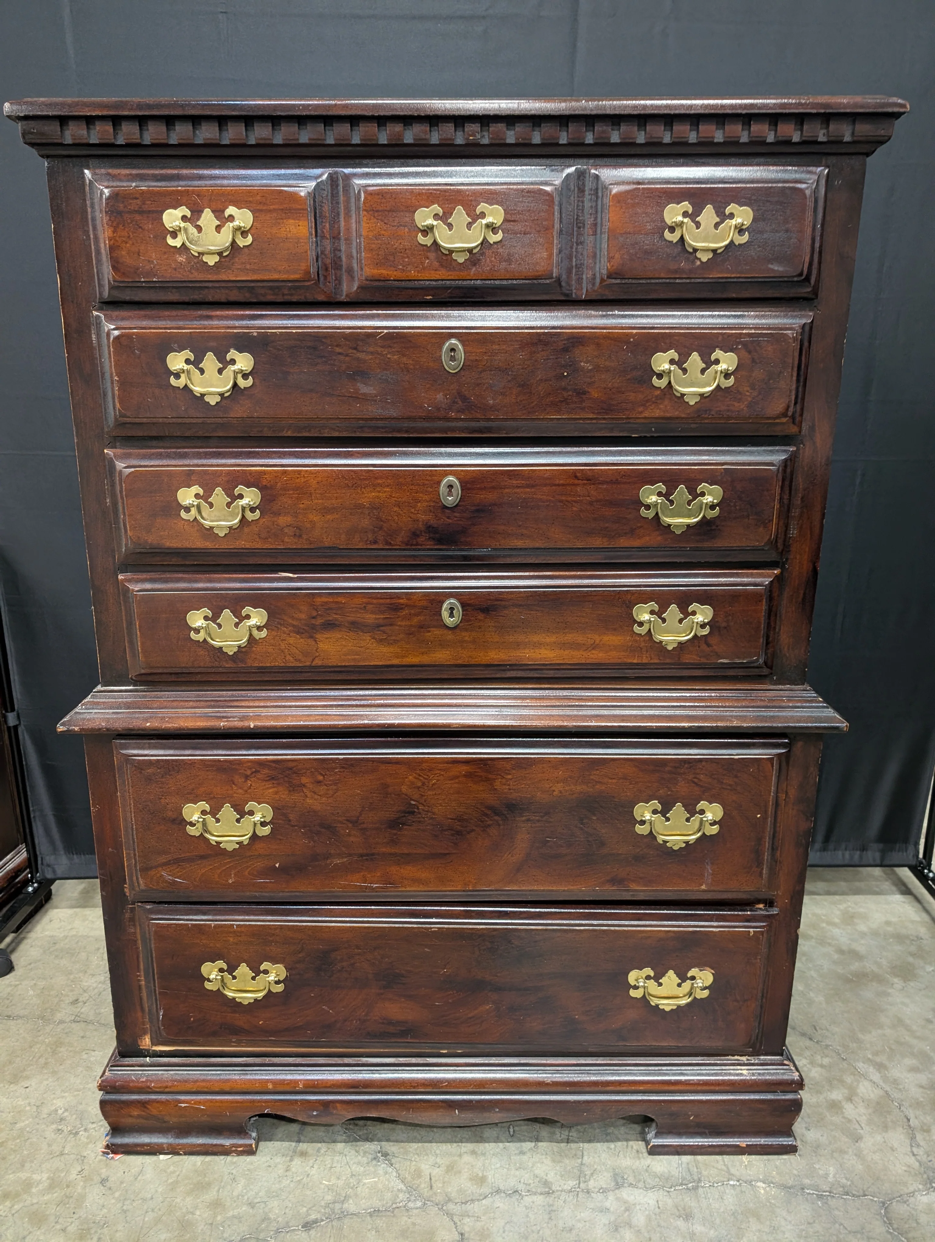 Dark Wood Tall Storage Chest with Gold-Toned Hardware