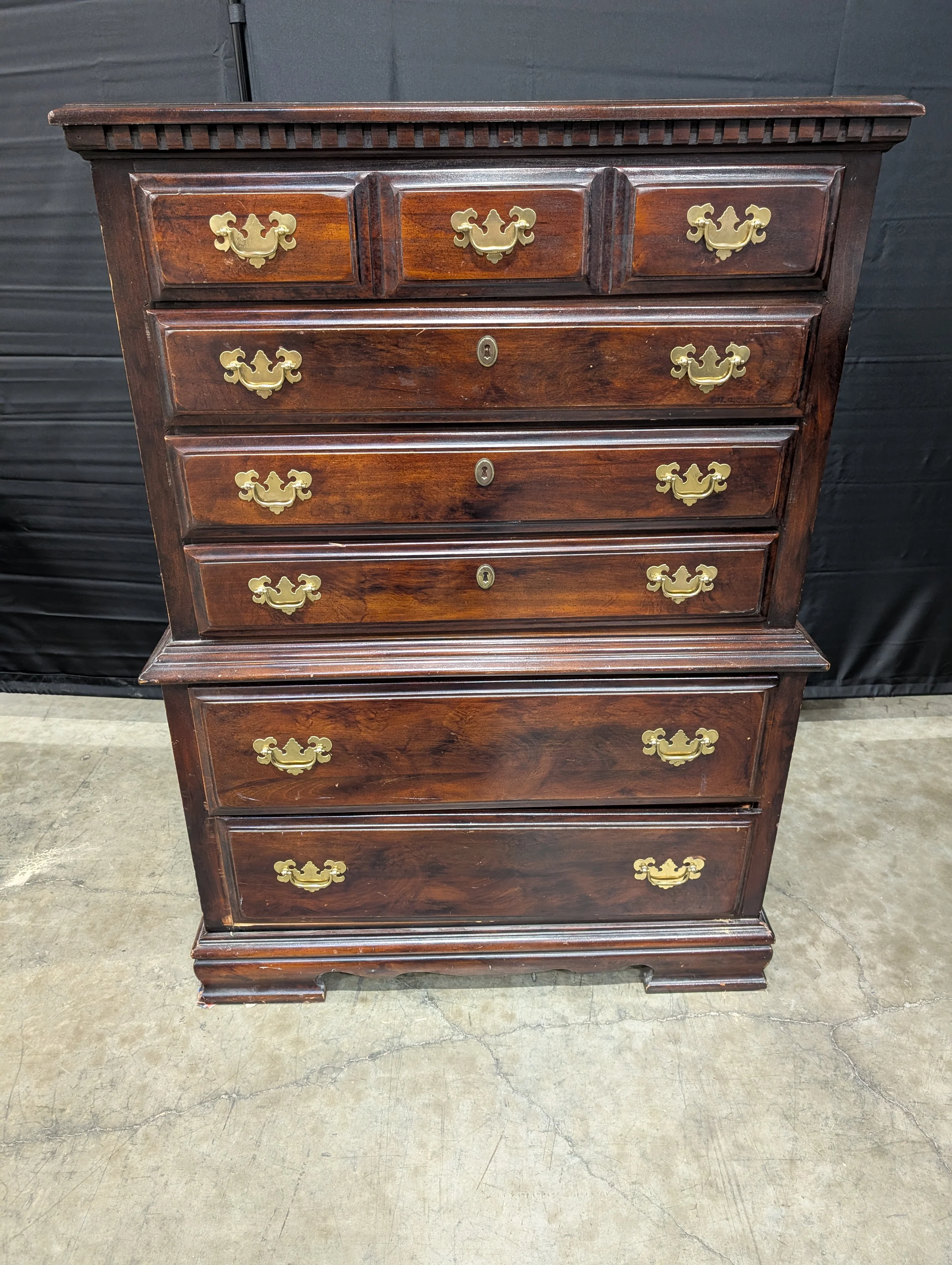 Dark Wood Tall Storage Chest with Gold-Toned Hardware - Image 2