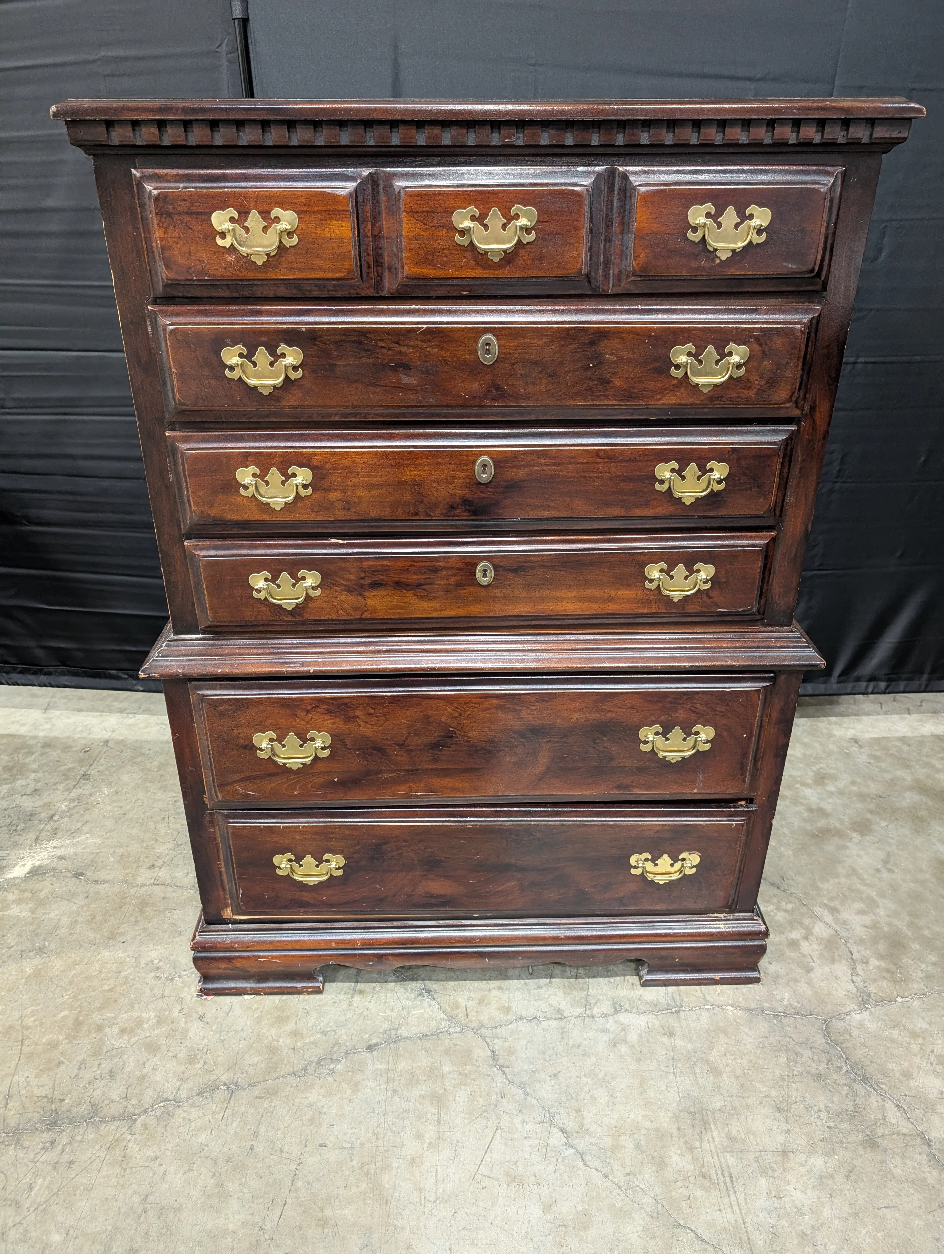 Dark Wood Tall Storage Chest with Gold-Toned Hardware - Image 3