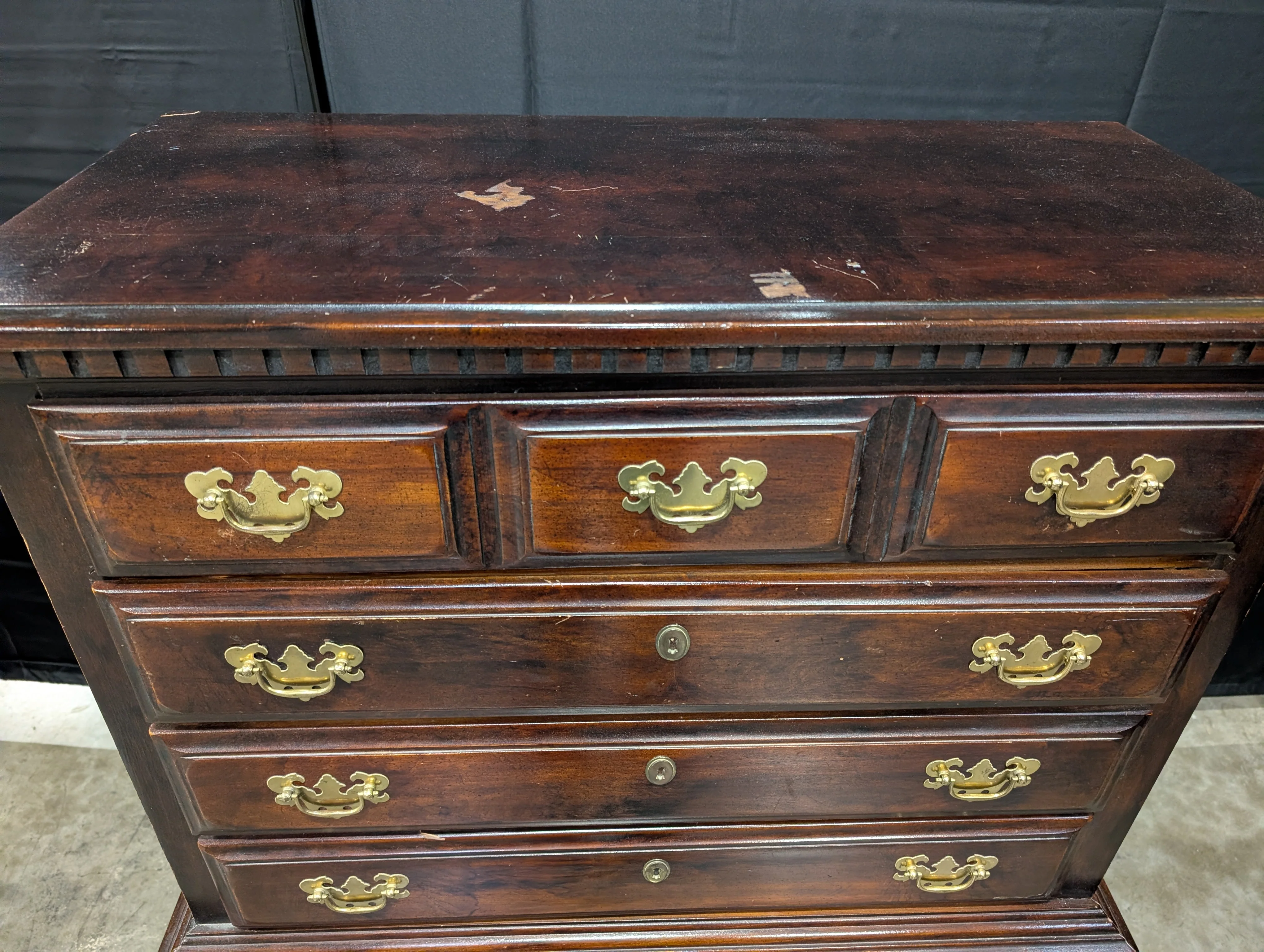 Dark Wood Tall Storage Chest with Gold-Toned Hardware - Image 4