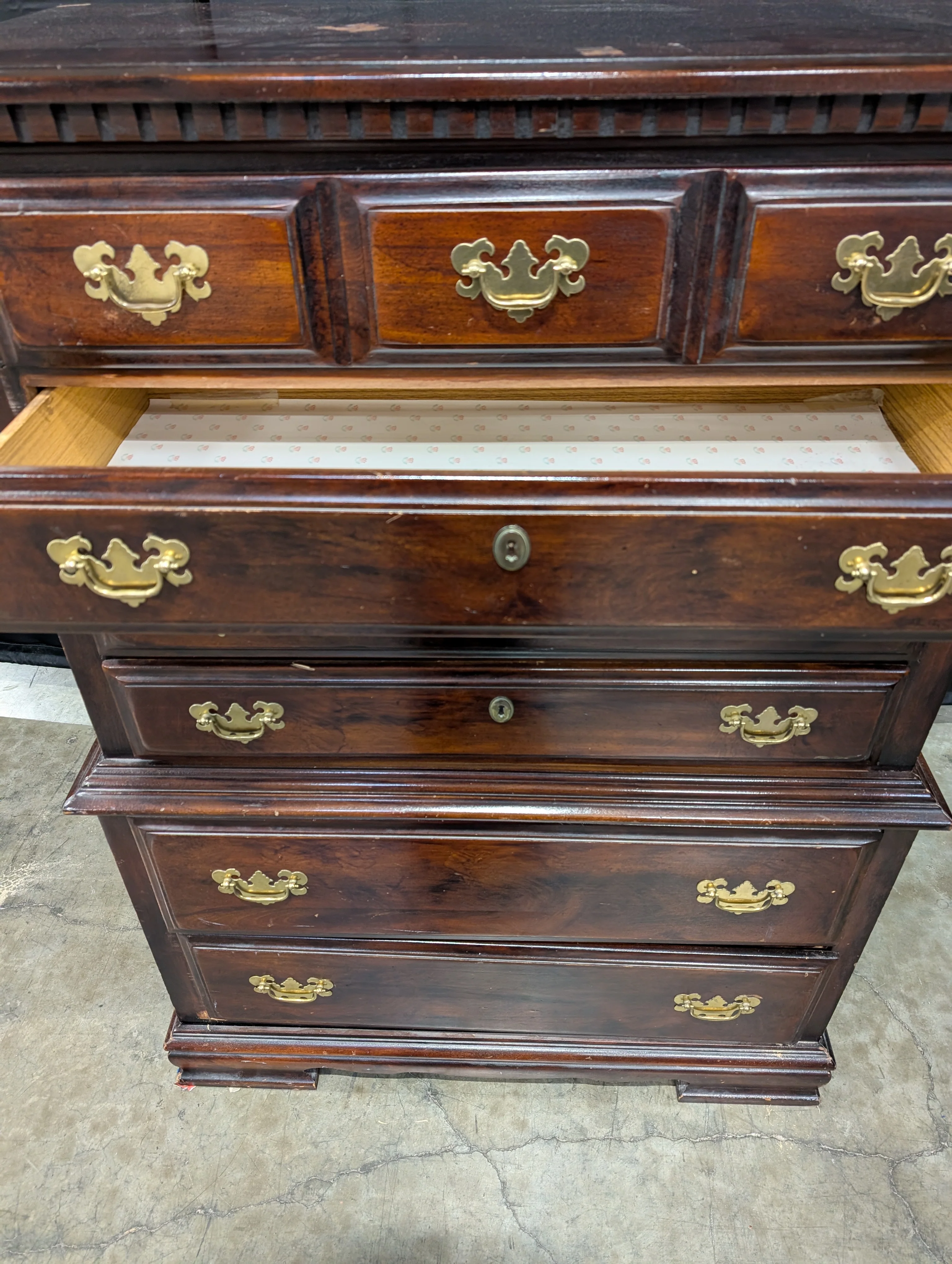 Dark Wood Tall Storage Chest with Gold-Toned Hardware - Image 5