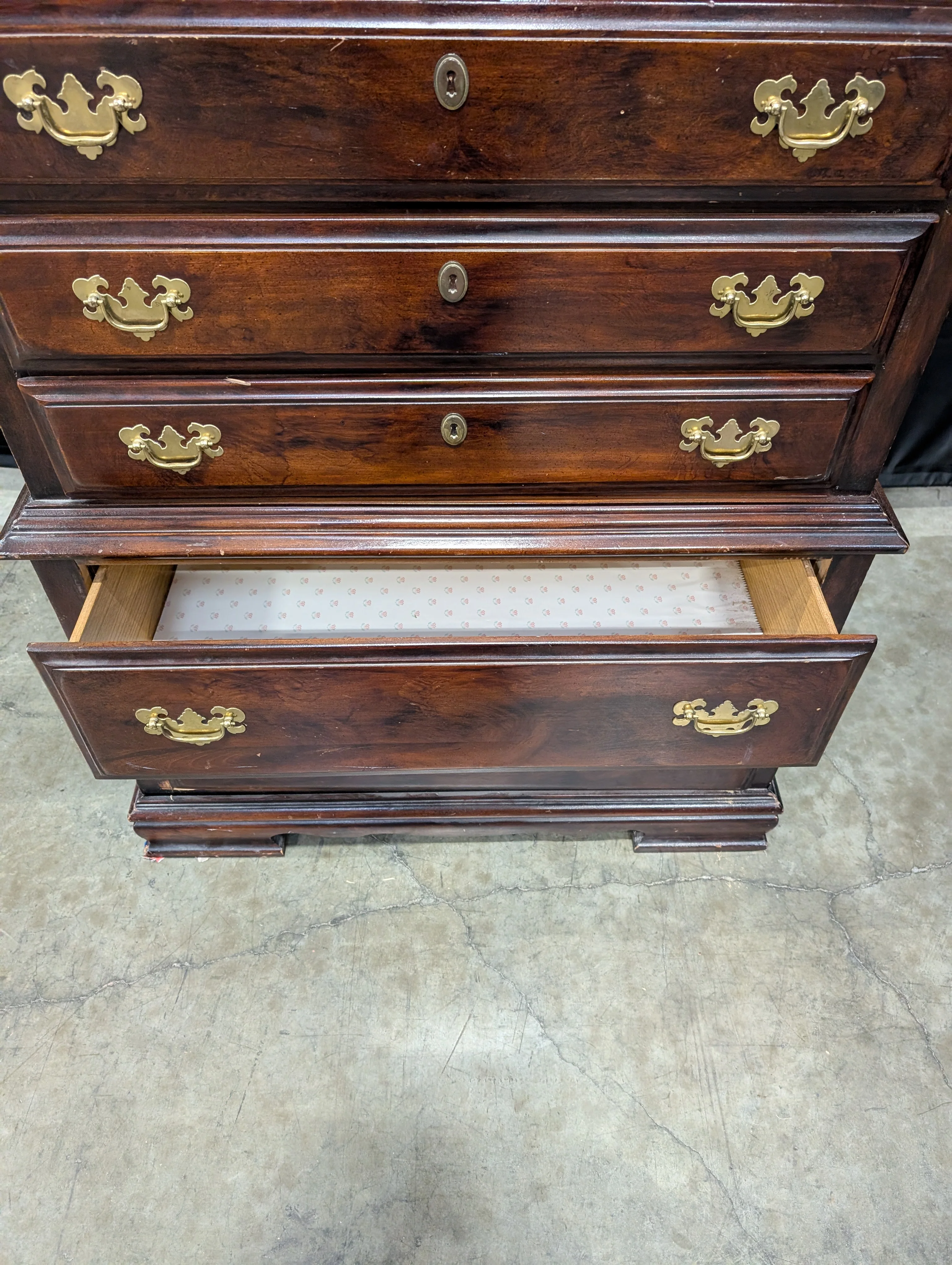 Dark Wood Tall Storage Chest with Gold-Toned Hardware - Image 6