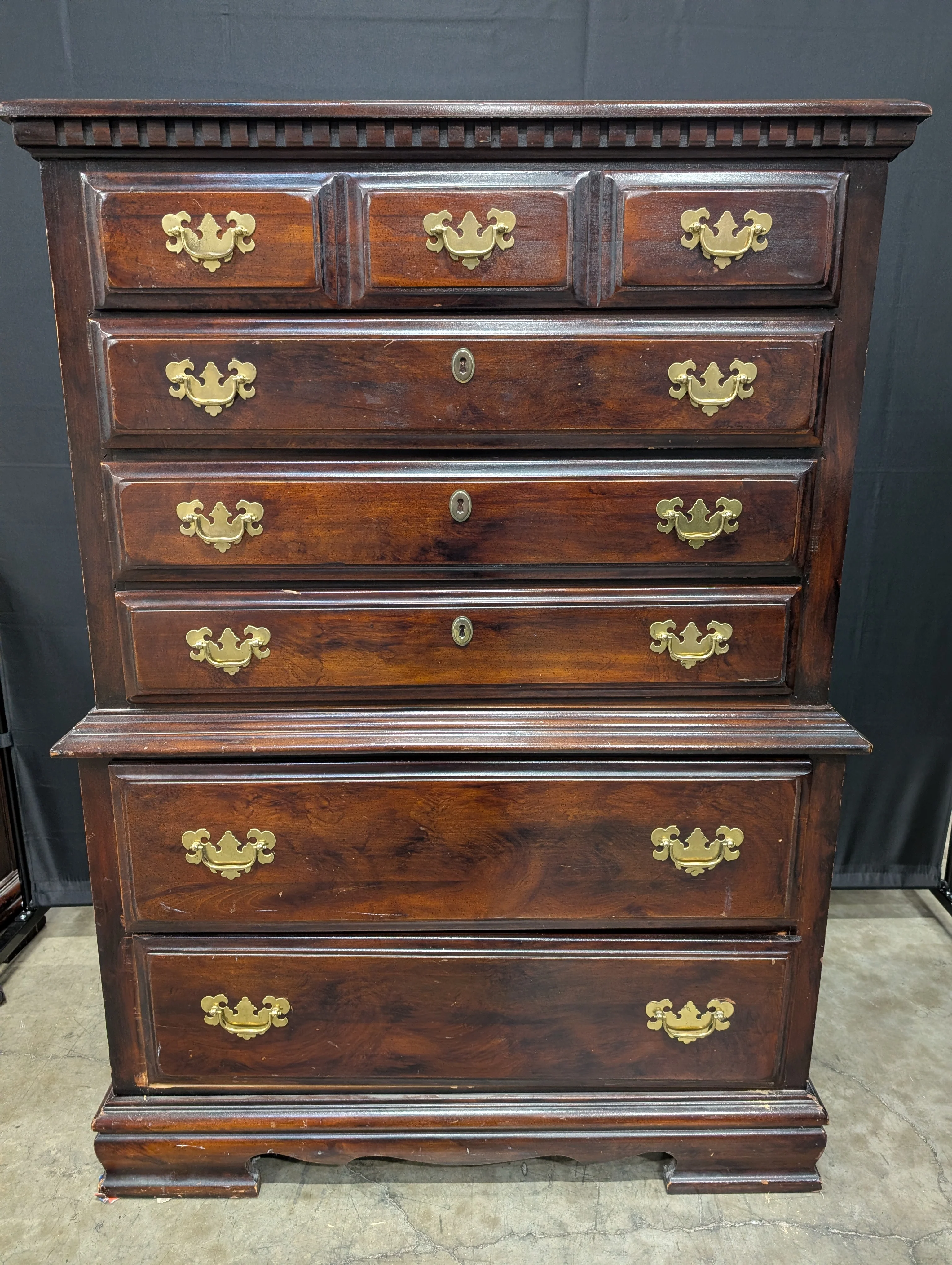Dark Wood Tall Storage Chest with Gold-Toned Hardware - Image 7