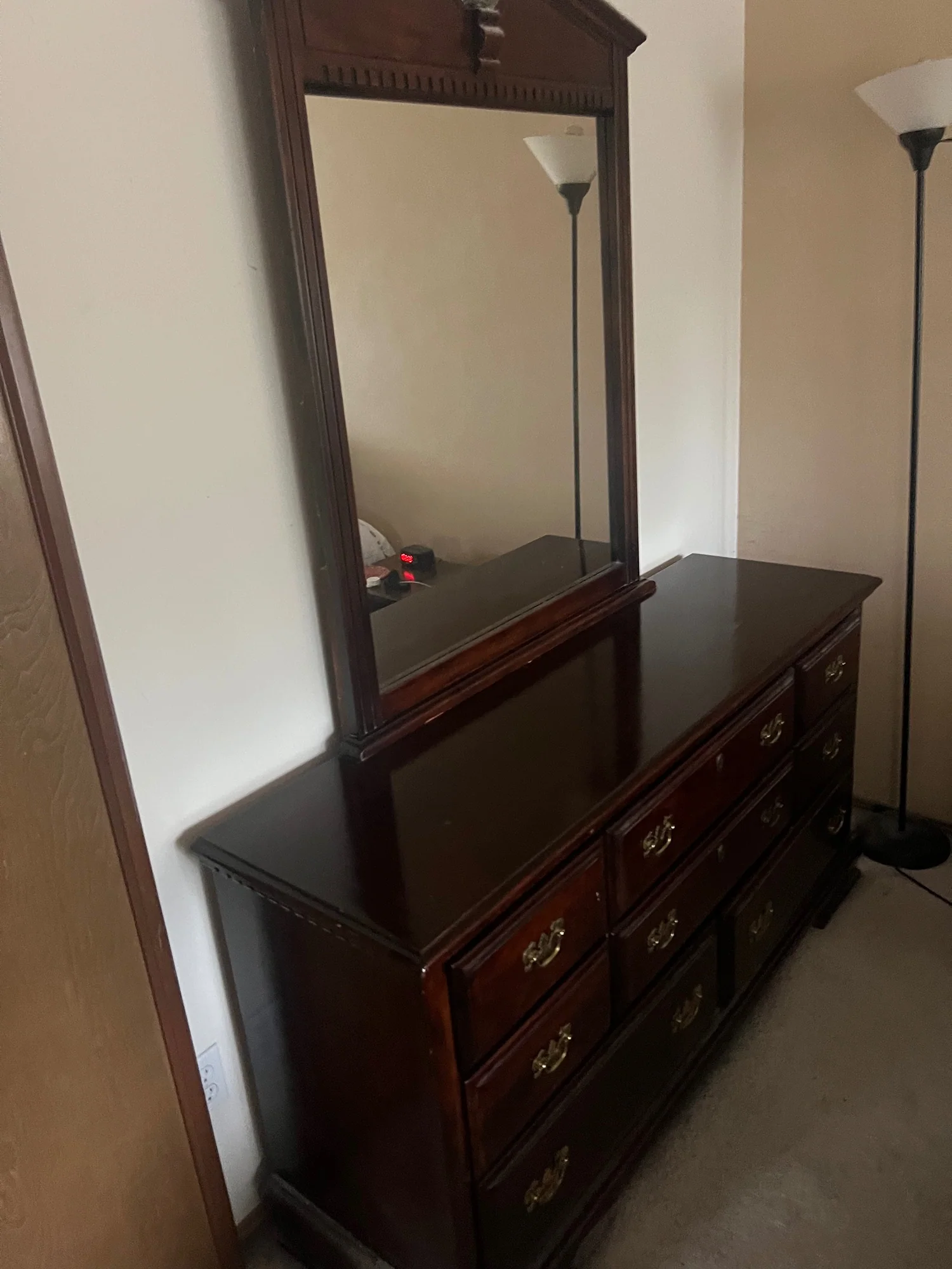 Classic Dark Wood Dresser with Rectangular Mirror