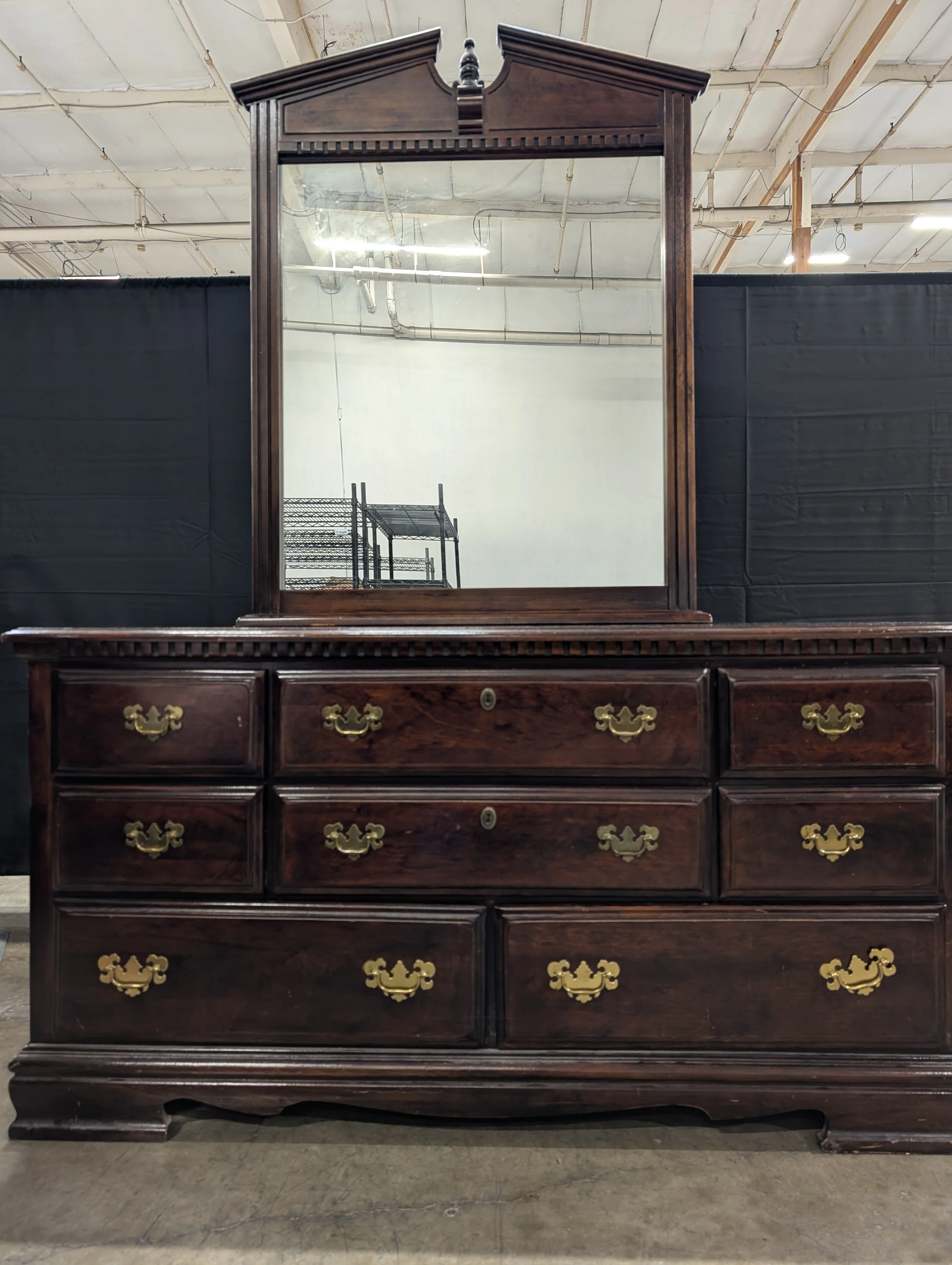 Classic Dark Wood Dresser with Rectangular Mirror - Image 2