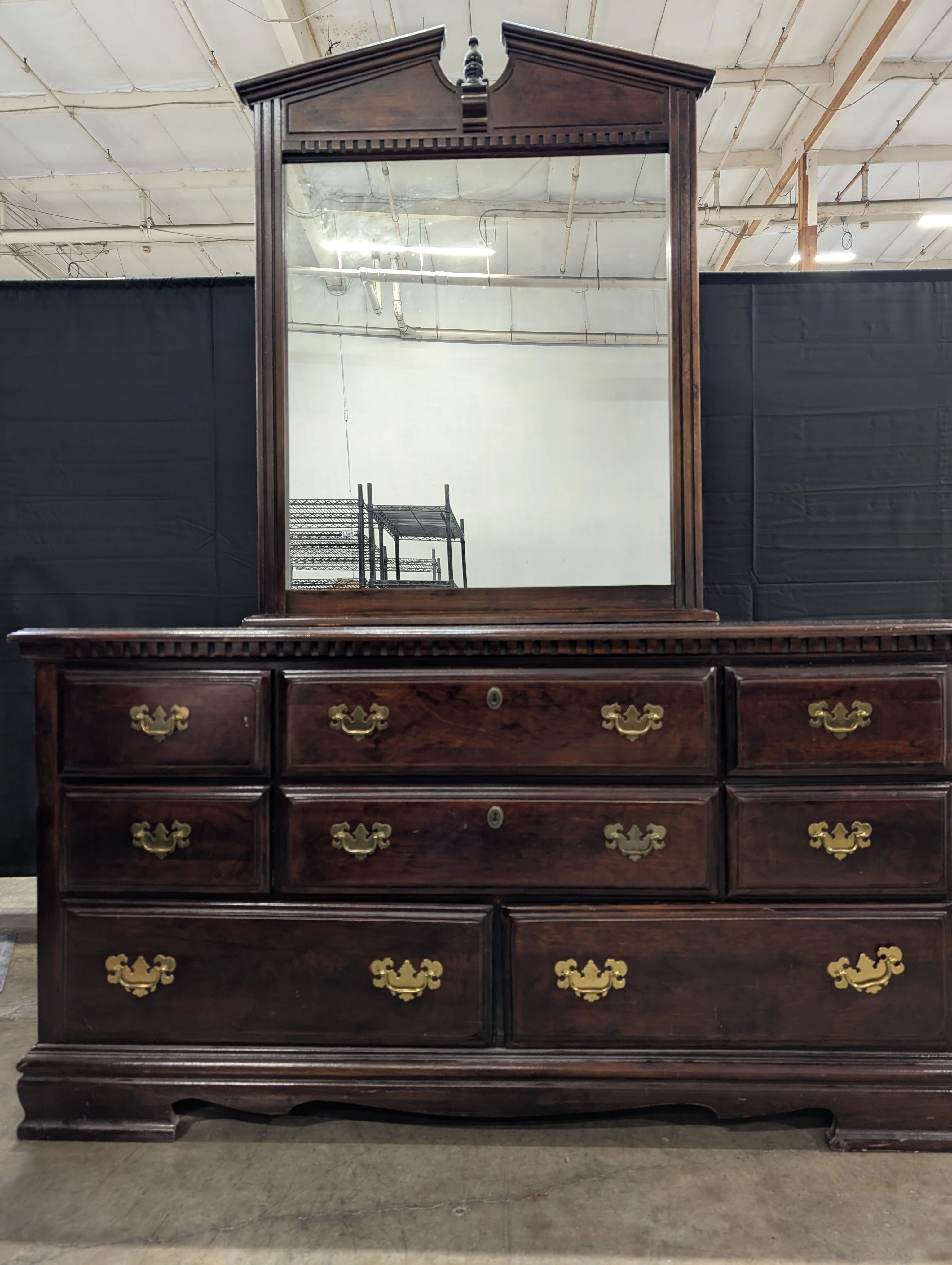 Classic Dark Wood Dresser with Rectangular Mirror - Image 3