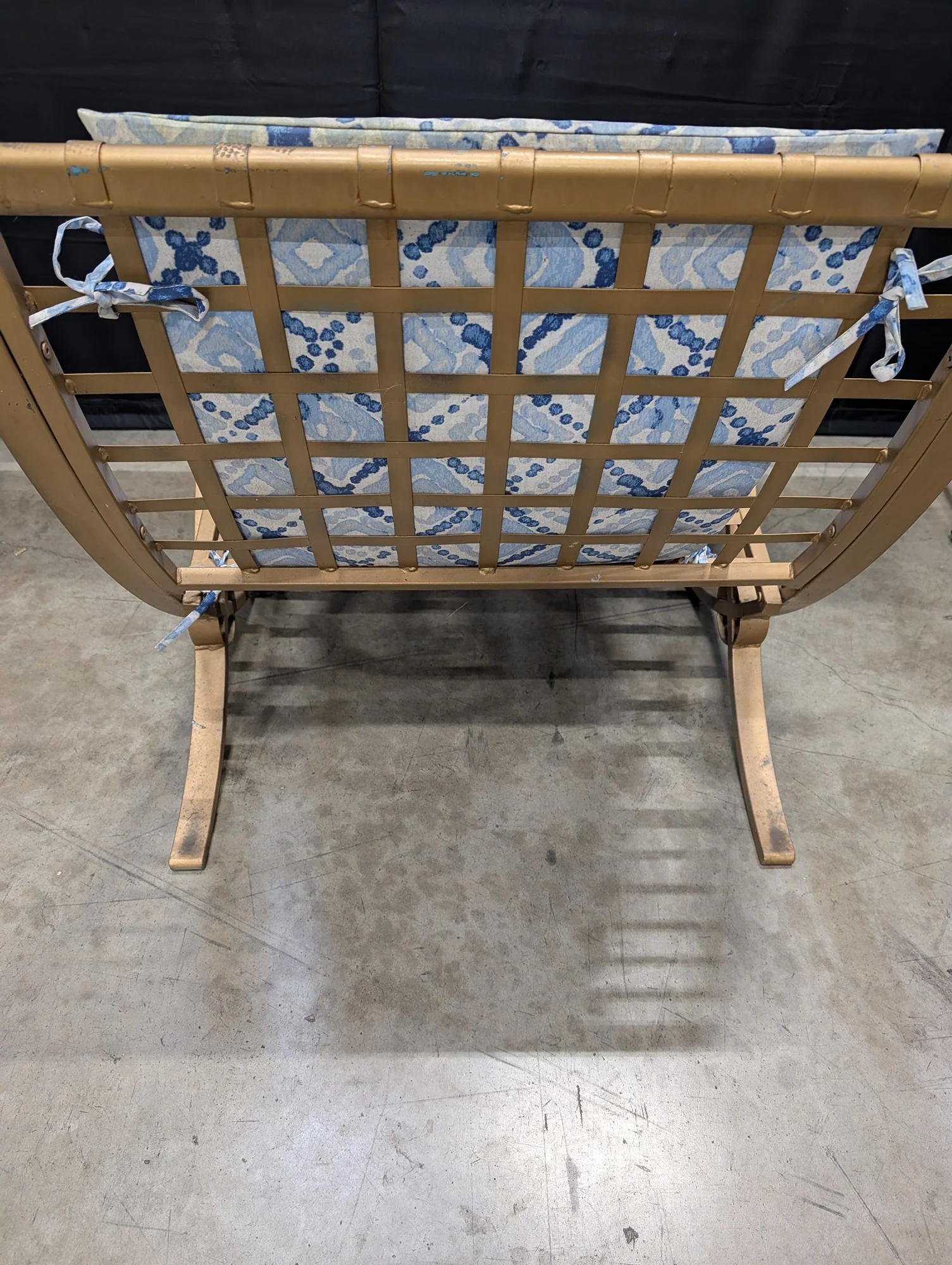 Outdoor Metal Chaise Lounge with Blue Ikat Patterned Cushion - Image 3