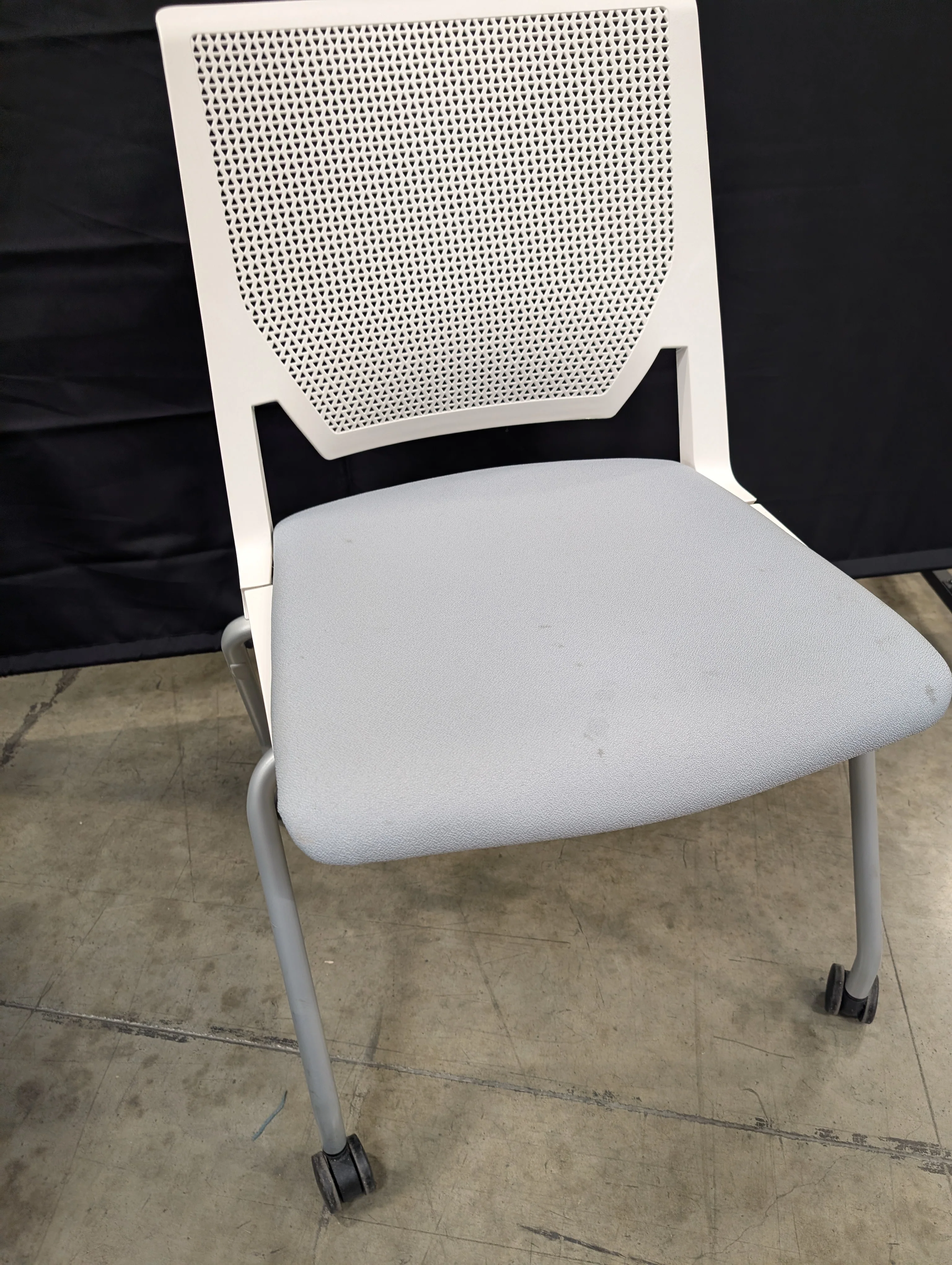 Modern White Perforated Back Task Chair with Grey Upholstered Seat - Image 2