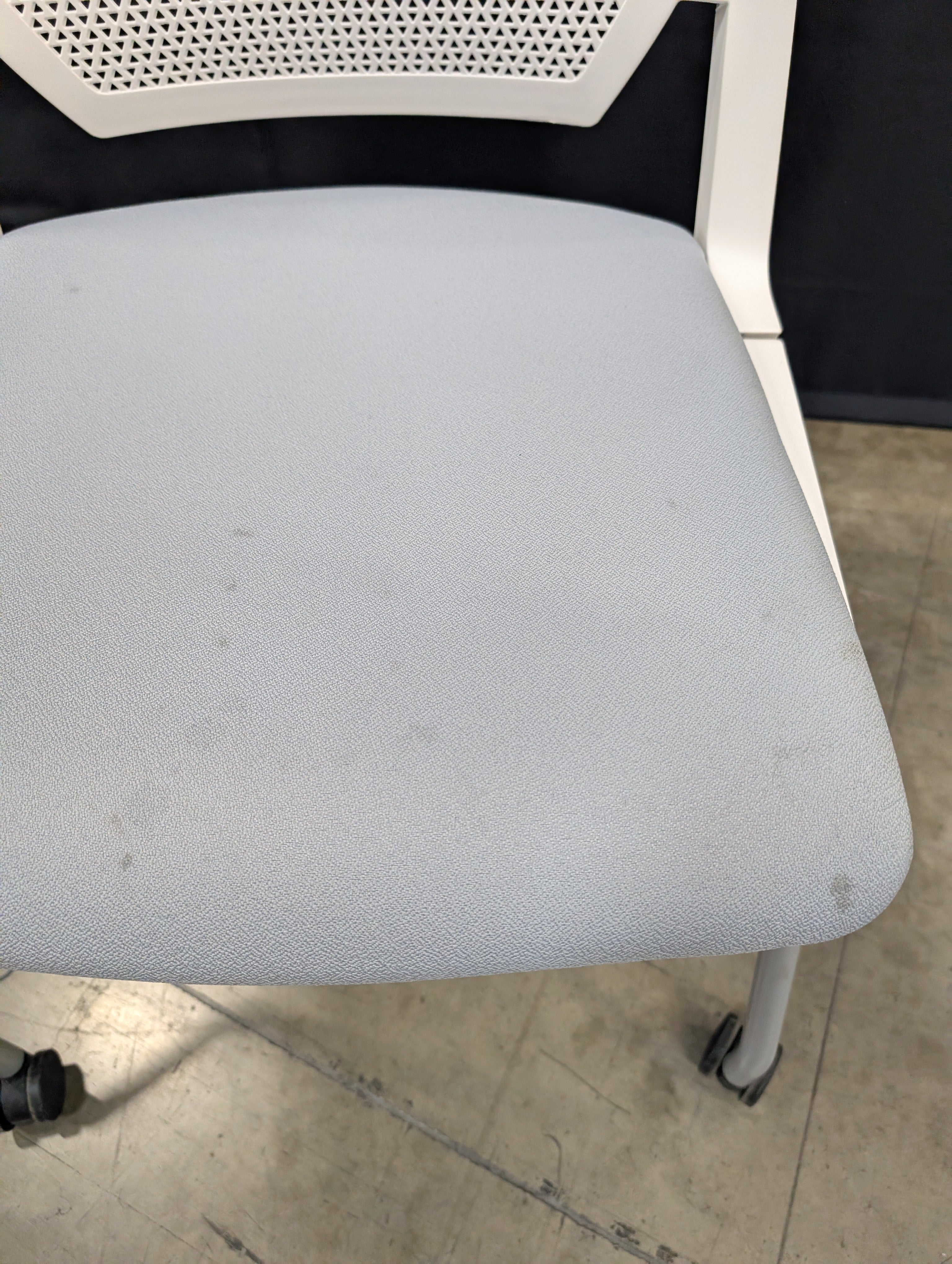 Modern White Perforated Back Task Chair with Grey Upholstered Seat - Image 4