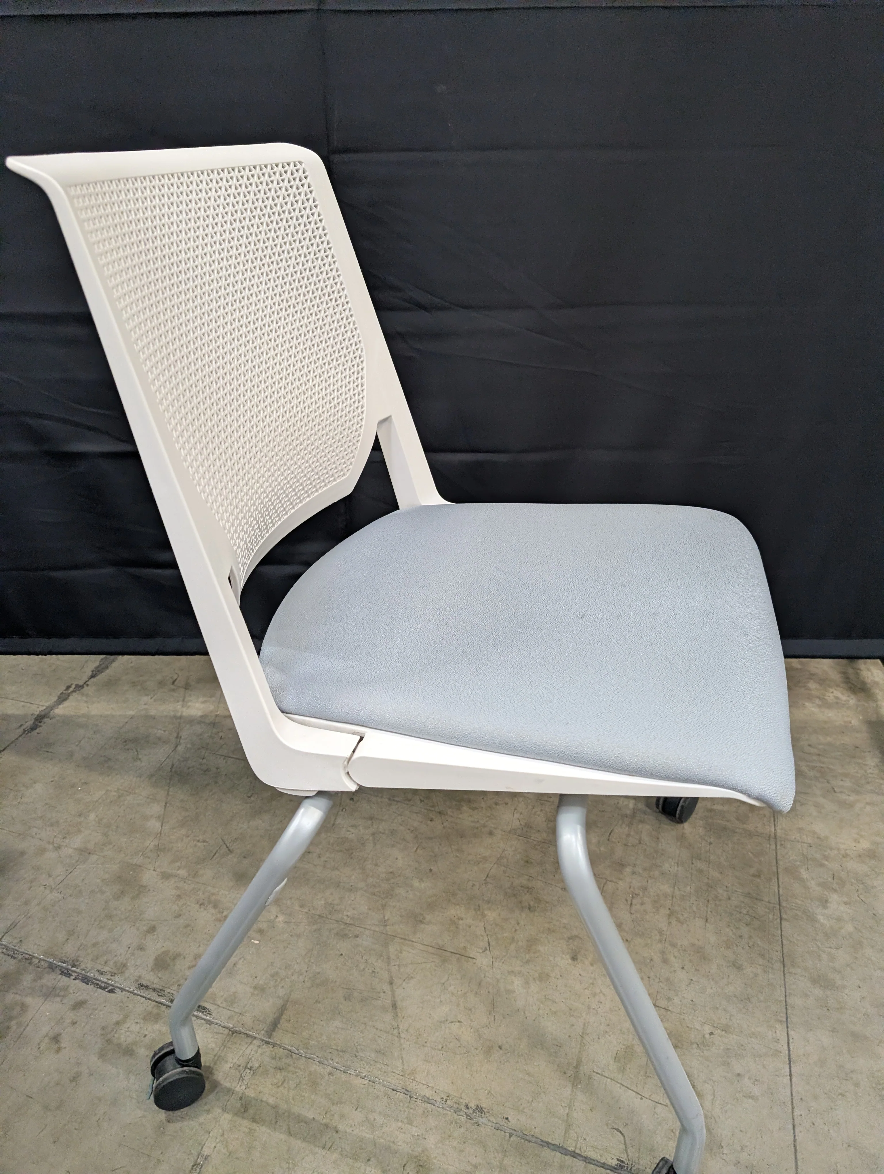 Modern White Perforated Back Task Chair with Grey Upholstered Seat - Image 5