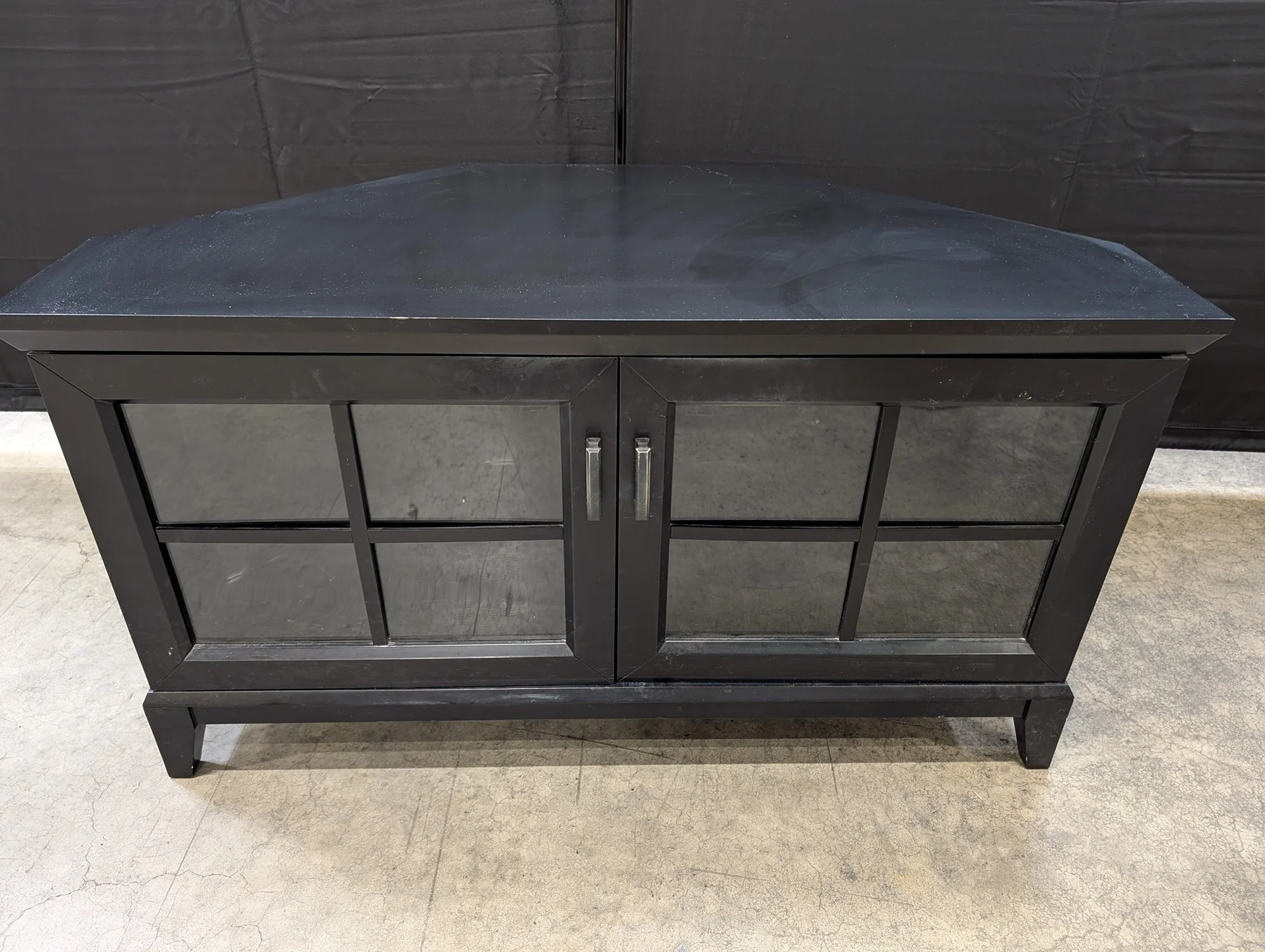Crate & Barrel Black Corner Media Console with Glass Doors - Image 4