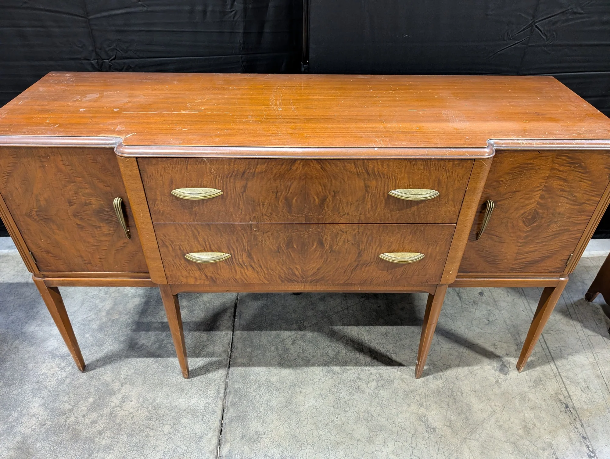 Vintage Mid-Century Modern Wood Sideboard Buffet with Burl Veneer