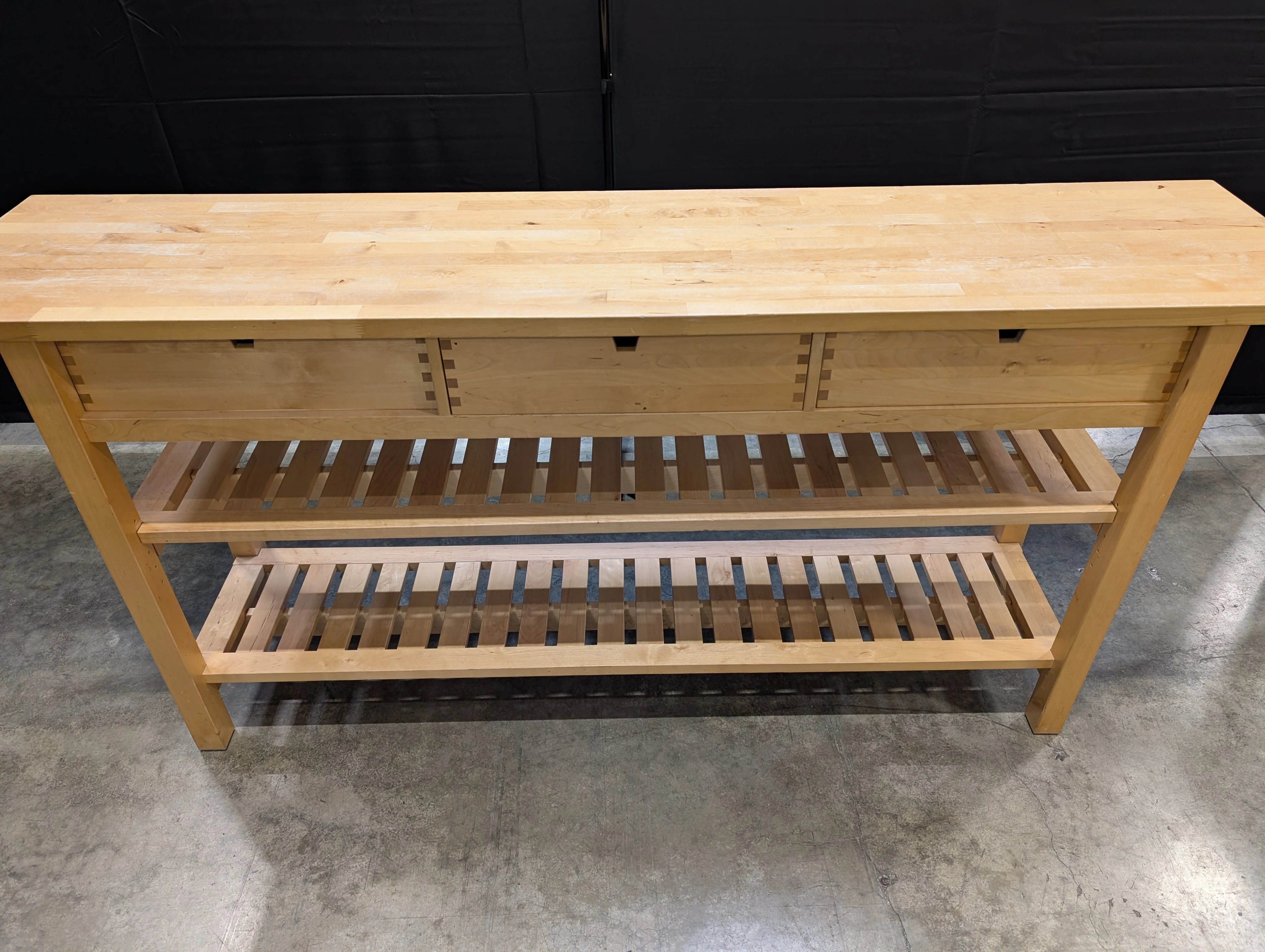 Solid Wood Console Table with Drawer and Slatted Shelves