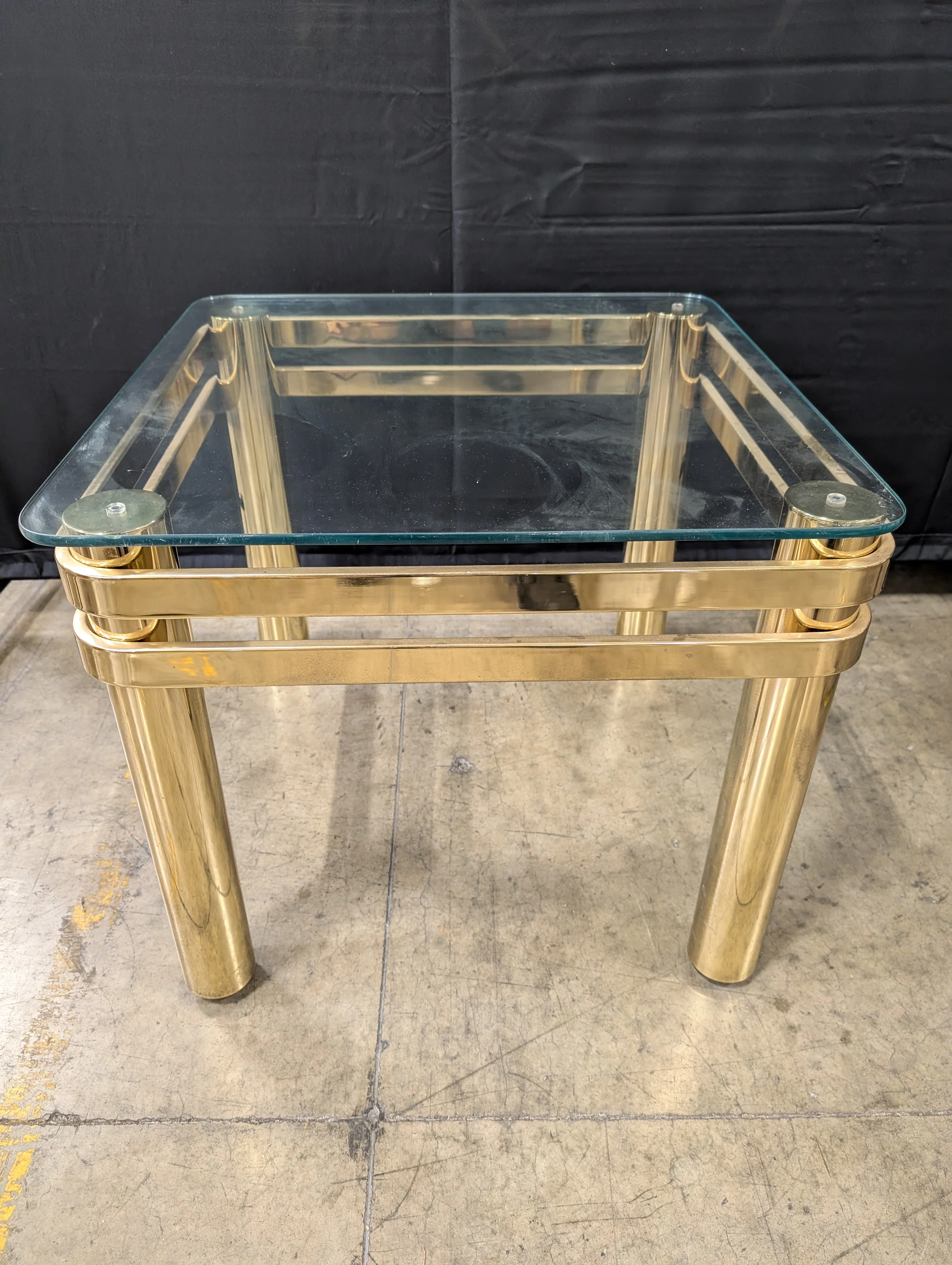 Two-Tier Glass Top Side Table with Brass-Tone Frame